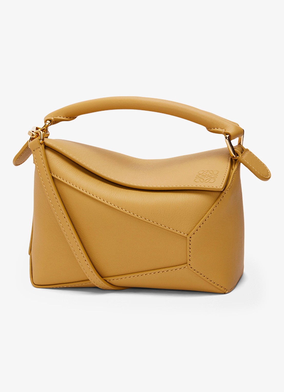 LOEWE Puzzle Edge Mini handtas van kalfsleer - voorkant okergeel