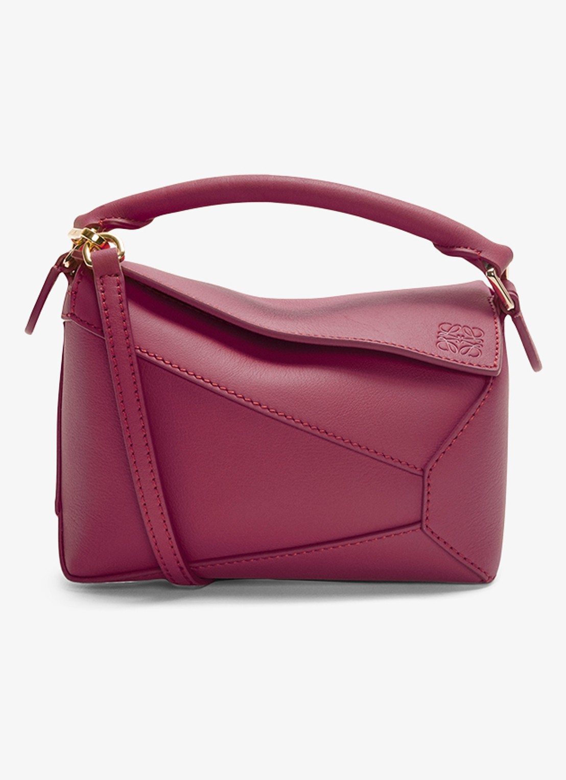 LOEWE Puzzle Edge Mini handtas van kalfsleer - voorkant aubergine