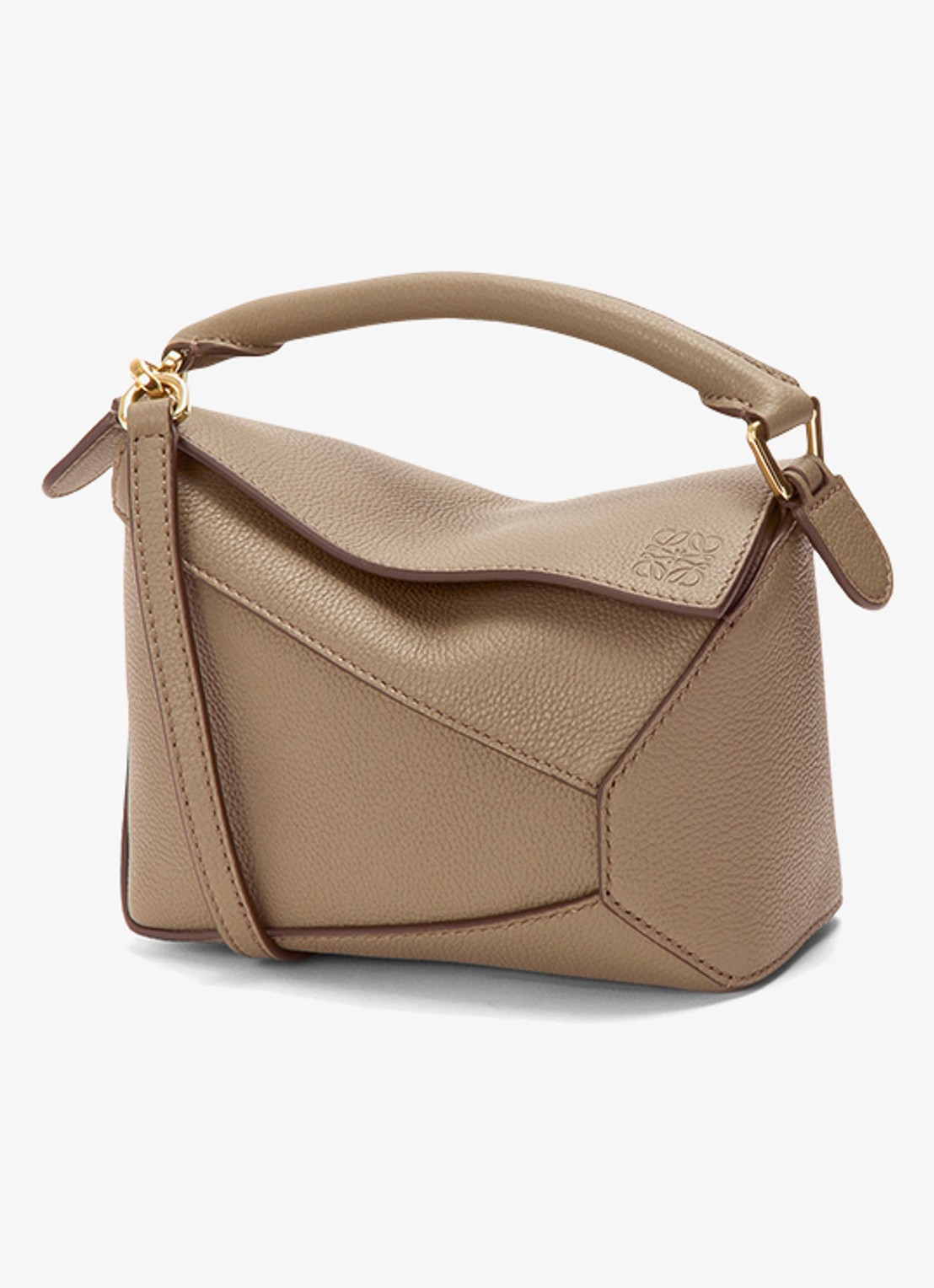 LOEWE Puzzle Edge Mini handtas van kalfsleer - voorkant taupe
