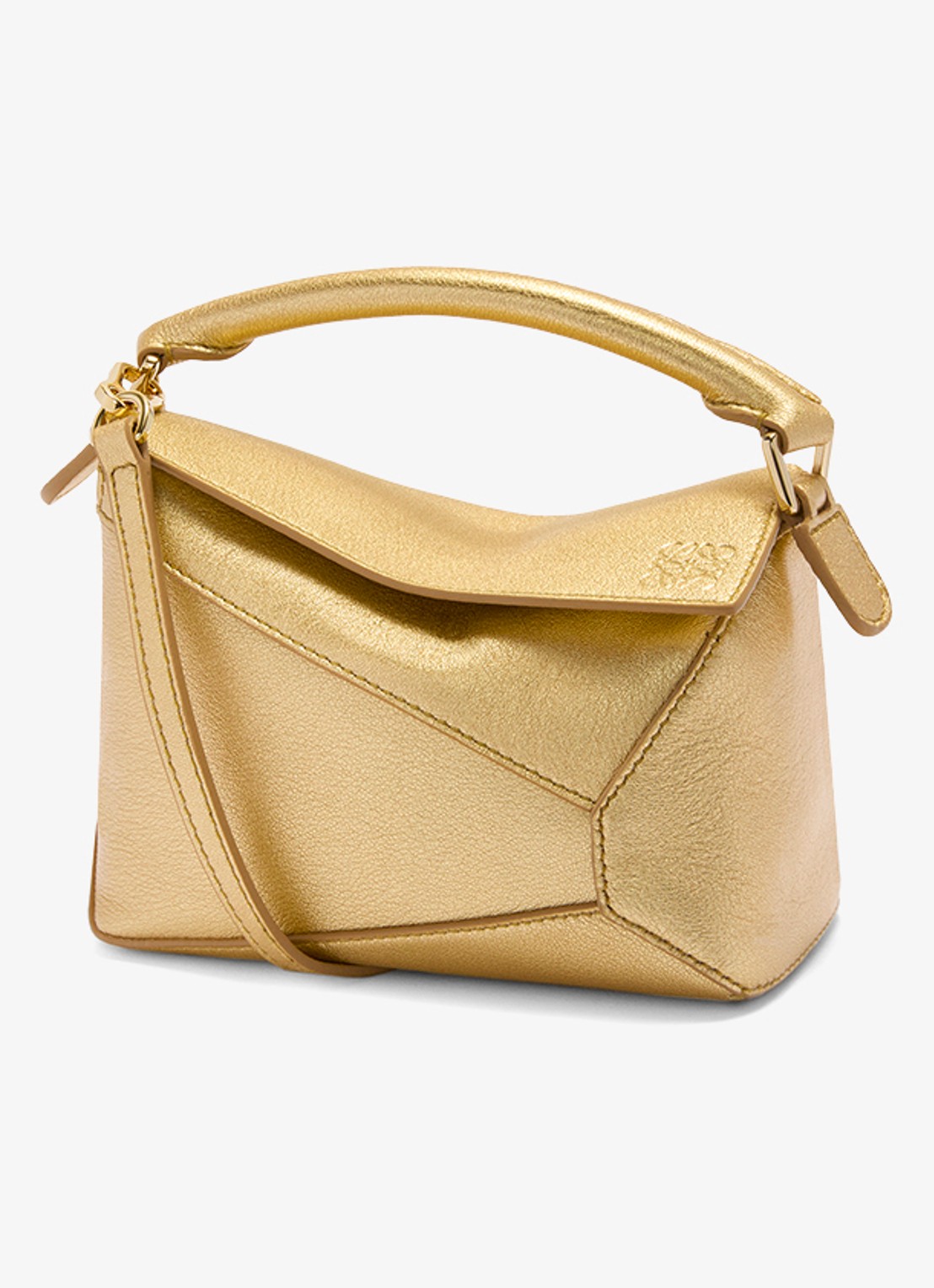 LOEWE Puzzle Edge Mini handtas van lamsleer met metallic finish - voorkant 6 goud