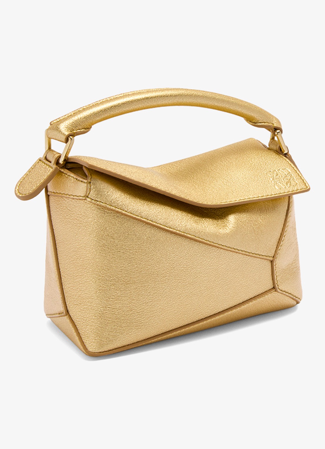 LOEWE Puzzle Edge Mini handtas van lamsleer met metallic finish - voorkant 7 goud