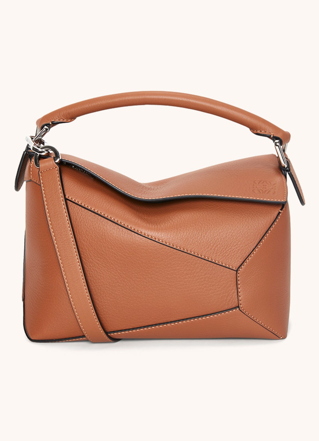 LOEWE Puzzle Edge Small handtas van kalfsleer - voorkant 7 lichtbruin