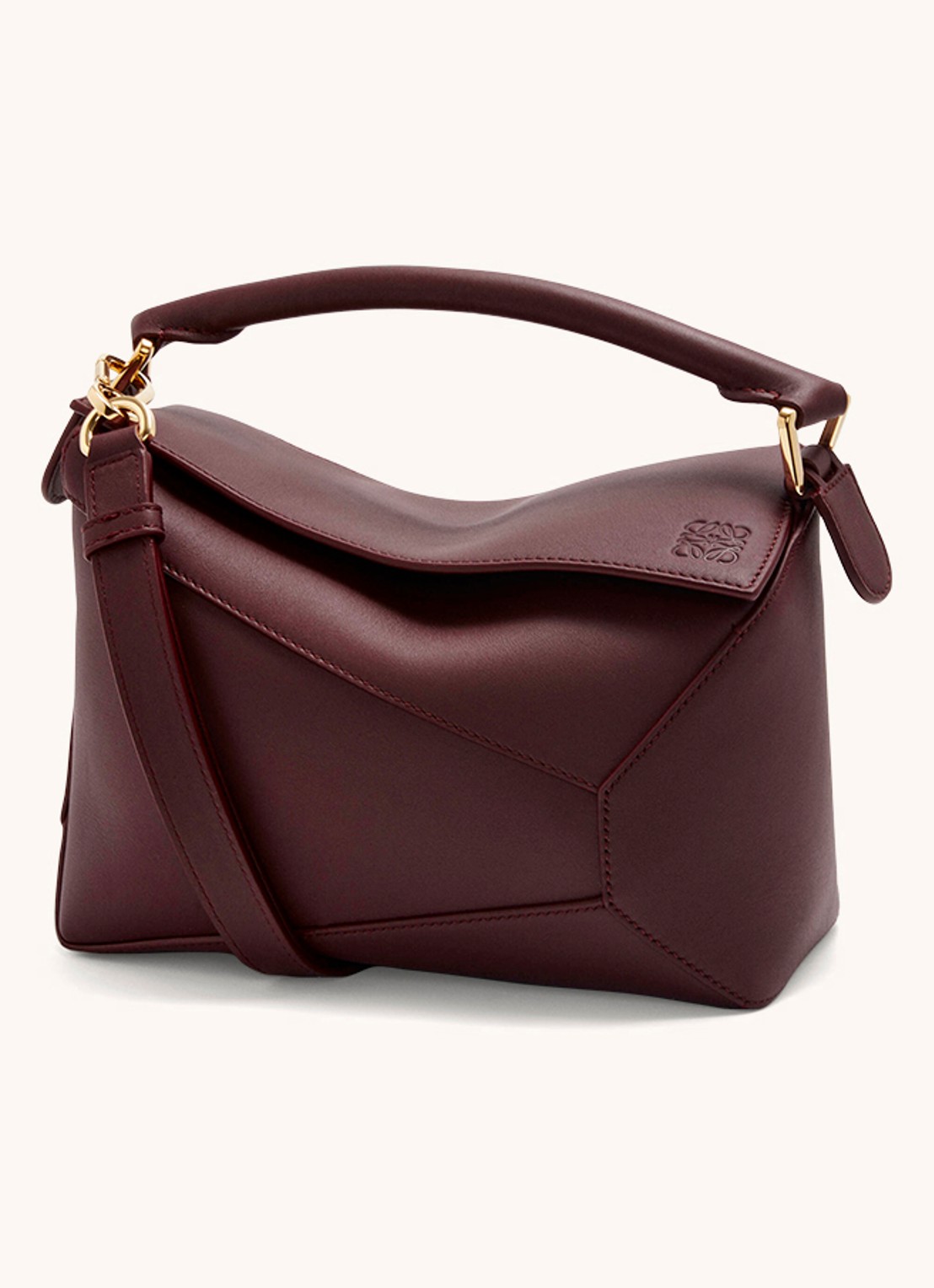 LOEWE Puzzle Edge Small handtas van kalfsleer - voorkant bordeauxrood