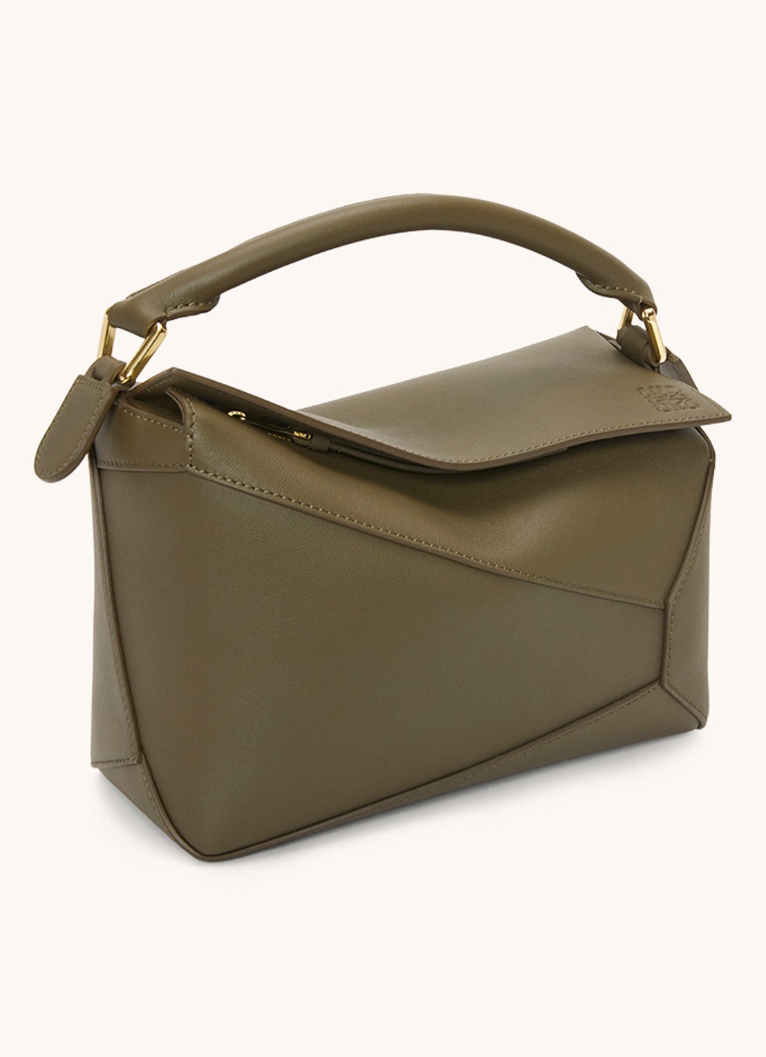 LOEWE Puzzle Edge Small handtas van kalfsleer - detail 4 bronsgroen