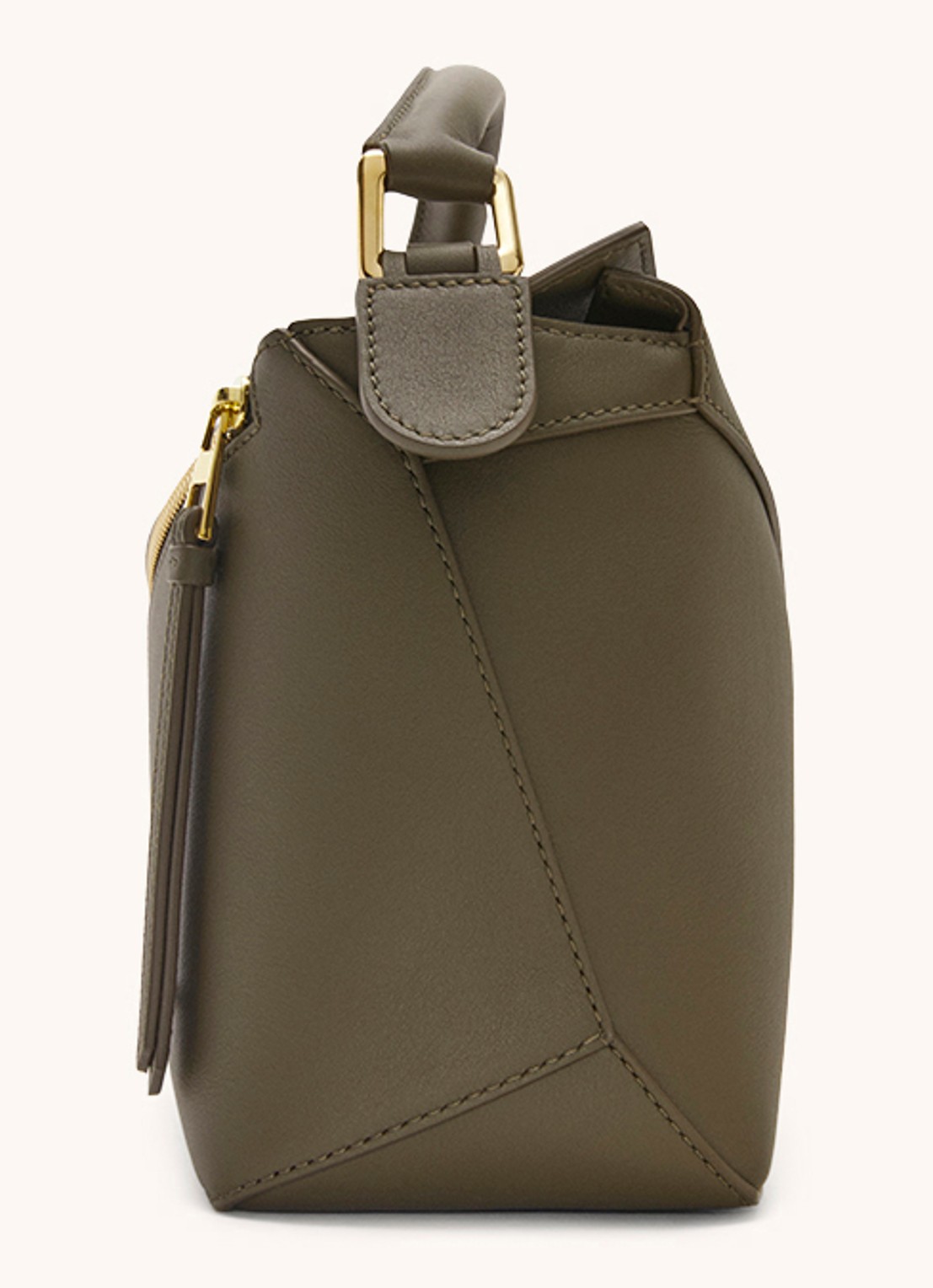 LOEWE Puzzle Edge Small handtas van kalfsleer - detail 5 bronsgroen