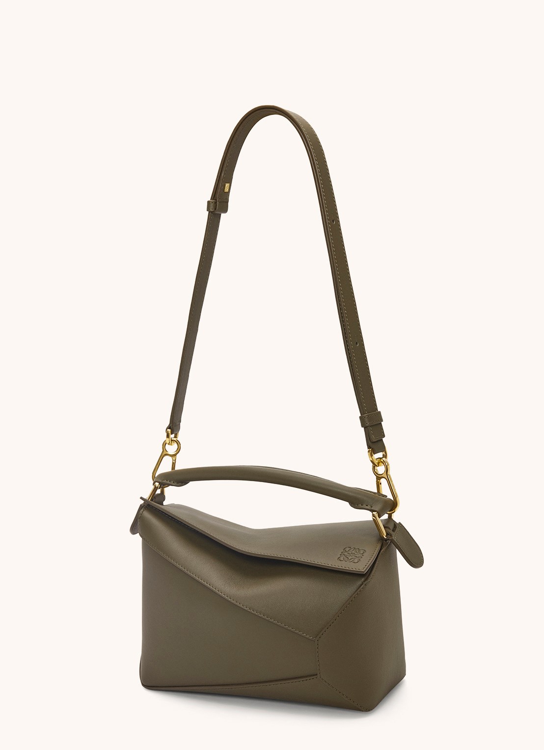 LOEWE Puzzle Edge Small handtas van kalfsleer - detail 6 bronsgroen