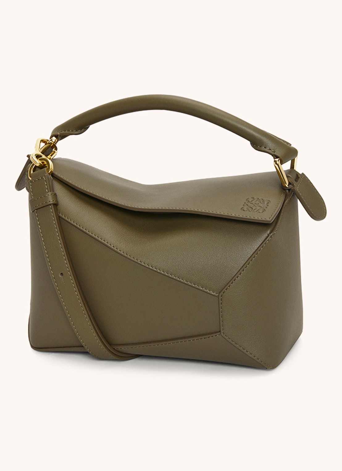 LOEWE Puzzle Edge Small handtas van kalfsleer - voorkant bronsgroen