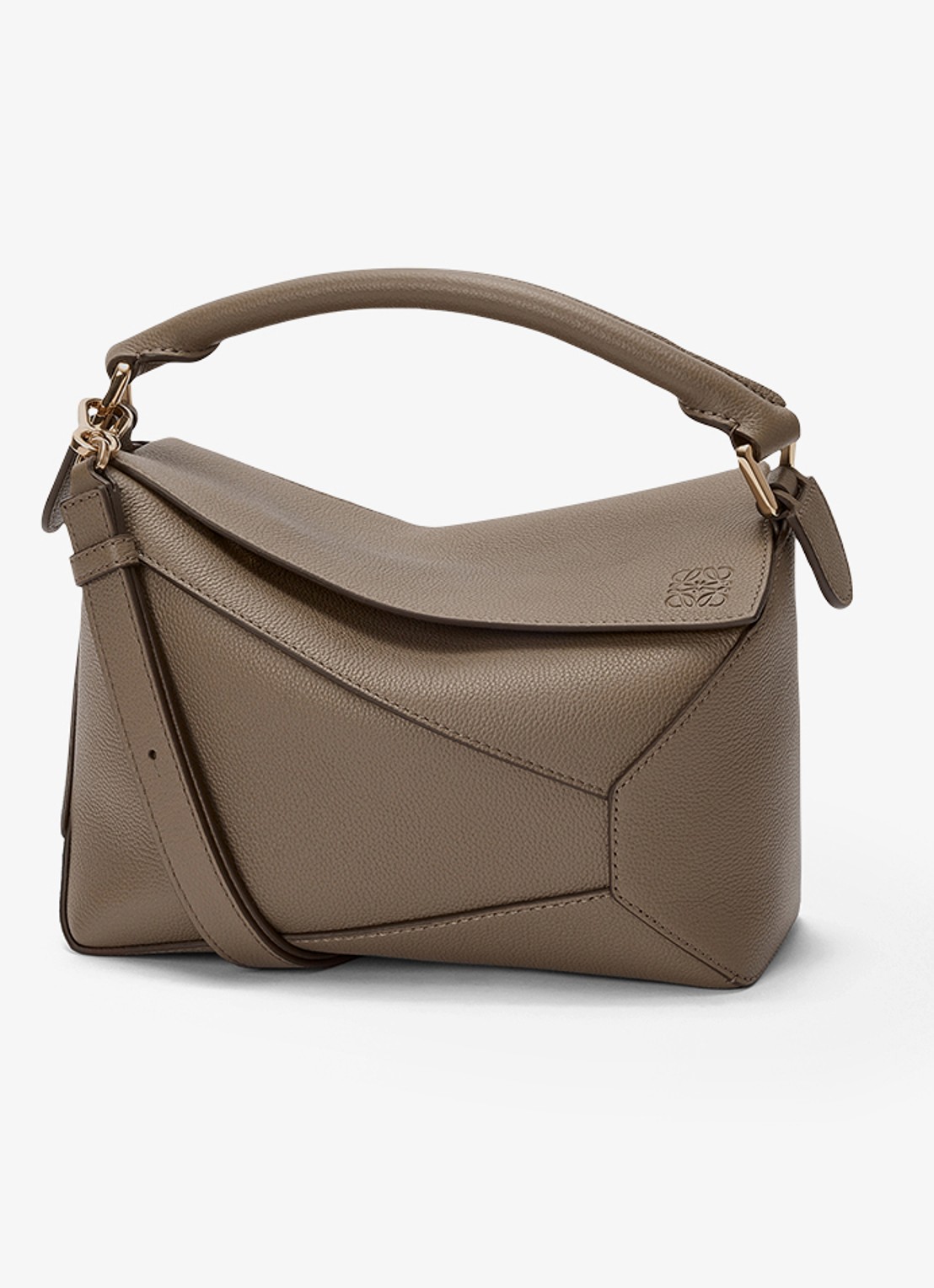 LOEWE Puzzle Edge Small handtas van kalfsleer - voorkant taupe