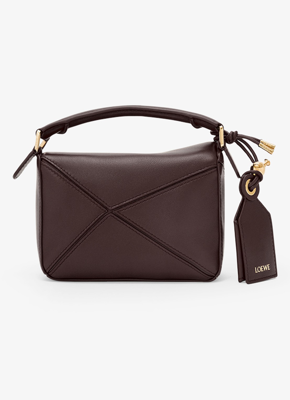 LOEWE Puzzle Featherlight Mini handtas van kalfsleer - achterkant donkerbruin