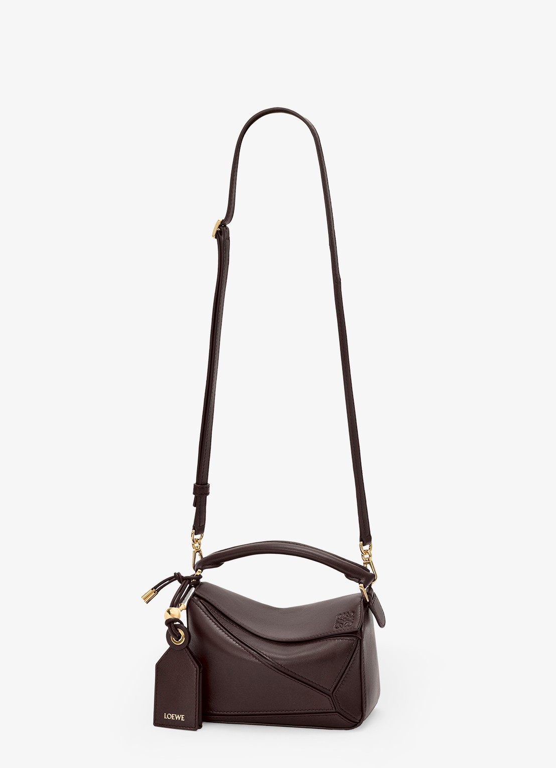 LOEWE Puzzle Featherlight Mini handtas van kalfsleer - detail 3 donkerbruin