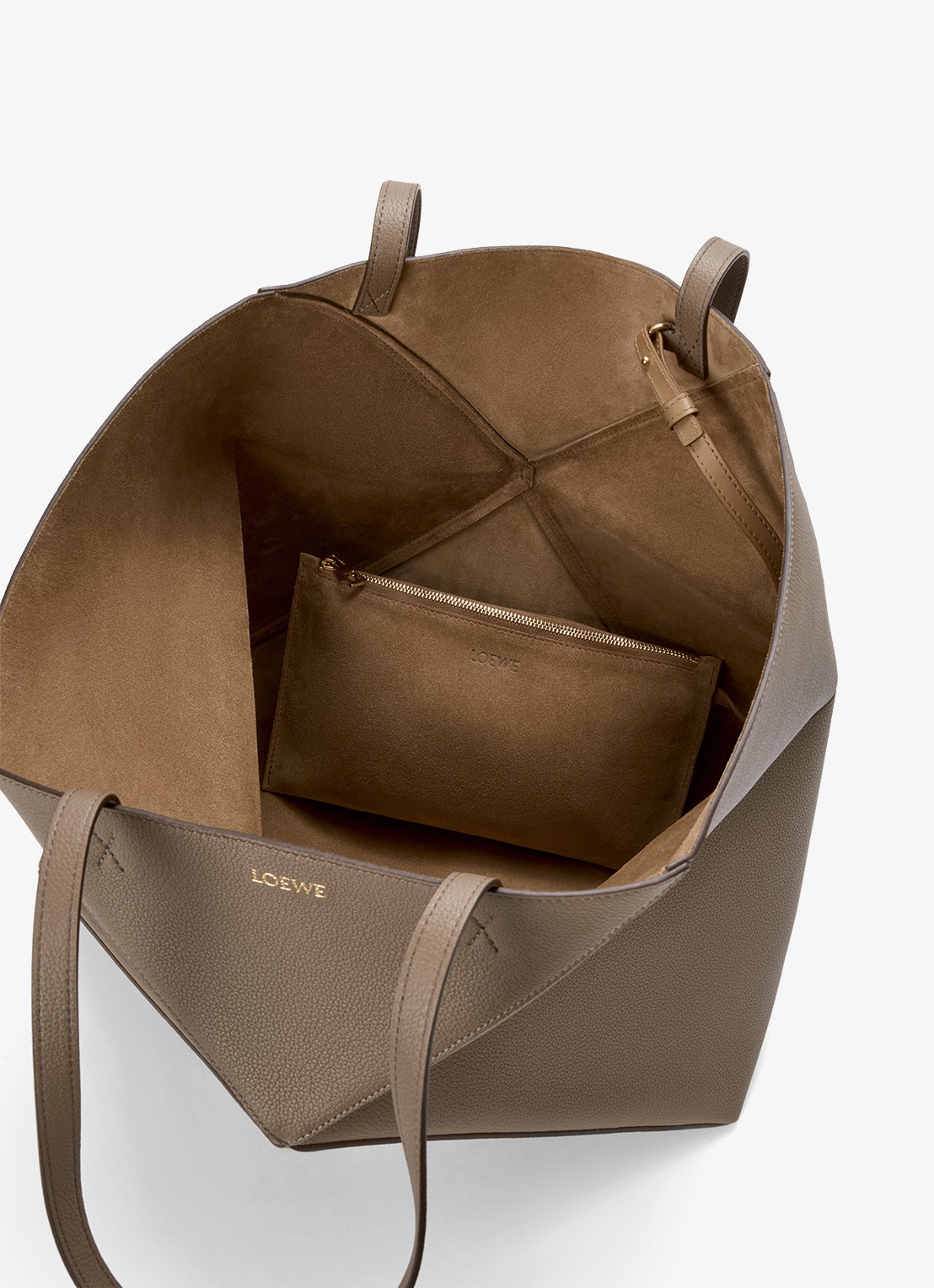 LOEWE Puzzle Fold Horizontal Large shopper van kalfsleer - detail 4 taupe