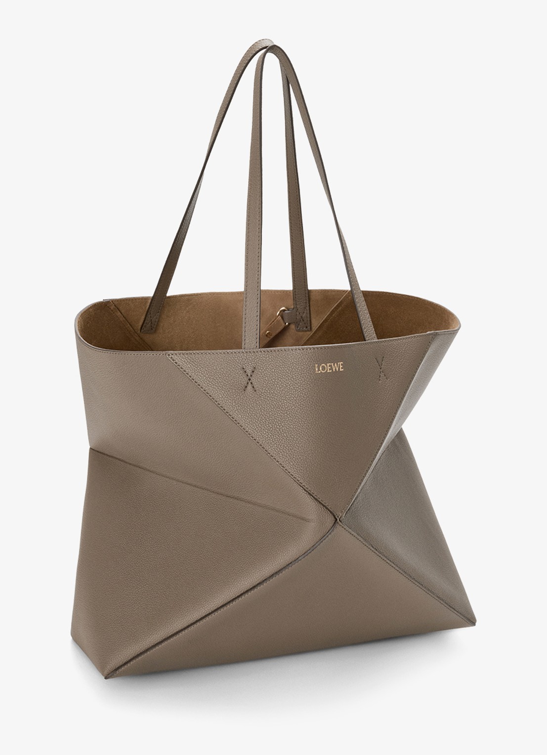 LOEWE Puzzle Fold Horizontal Large shopper van kalfsleer - voorkant 3 taupe
