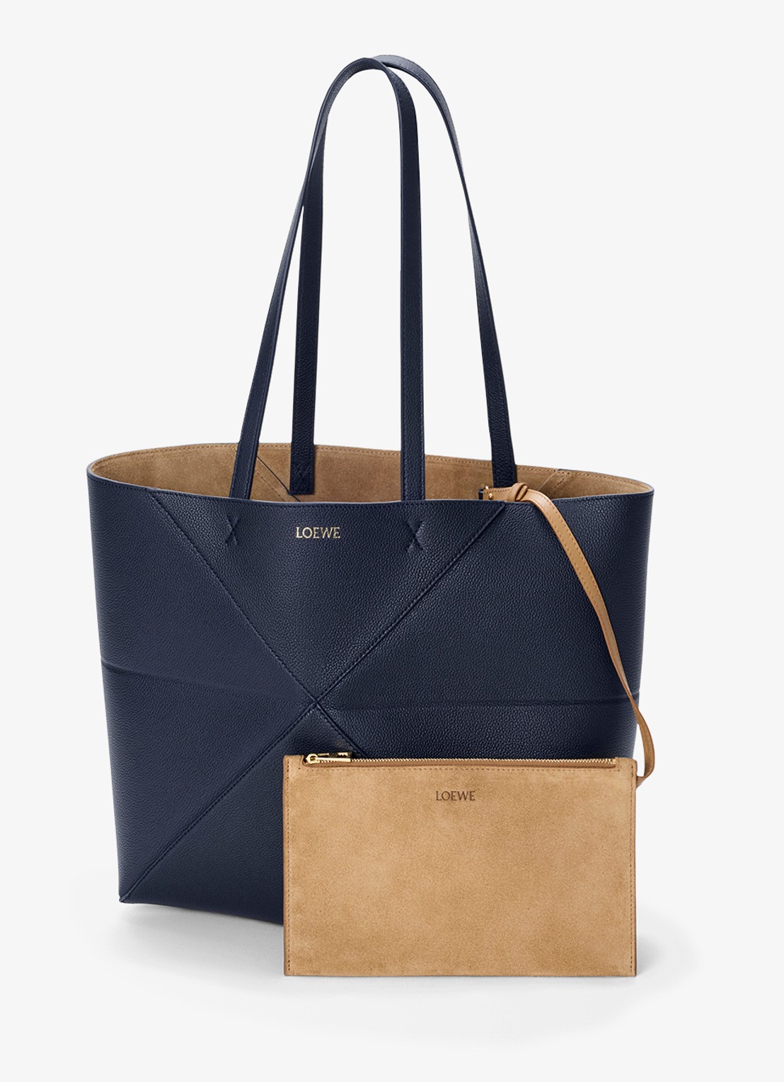 LOEWE Puzzle Fold Horizontal Medium shopper van kalfsleer - detail 4 donkerblauw