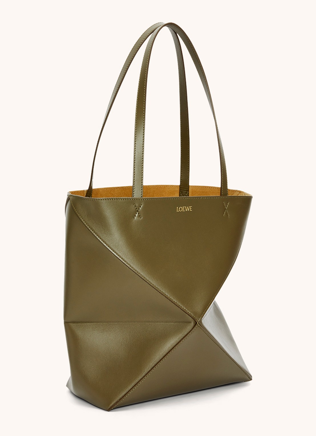 LOEWE Puzzle Fold Medium shopper van kalfsleer - achterkant 3 bronsgroen
