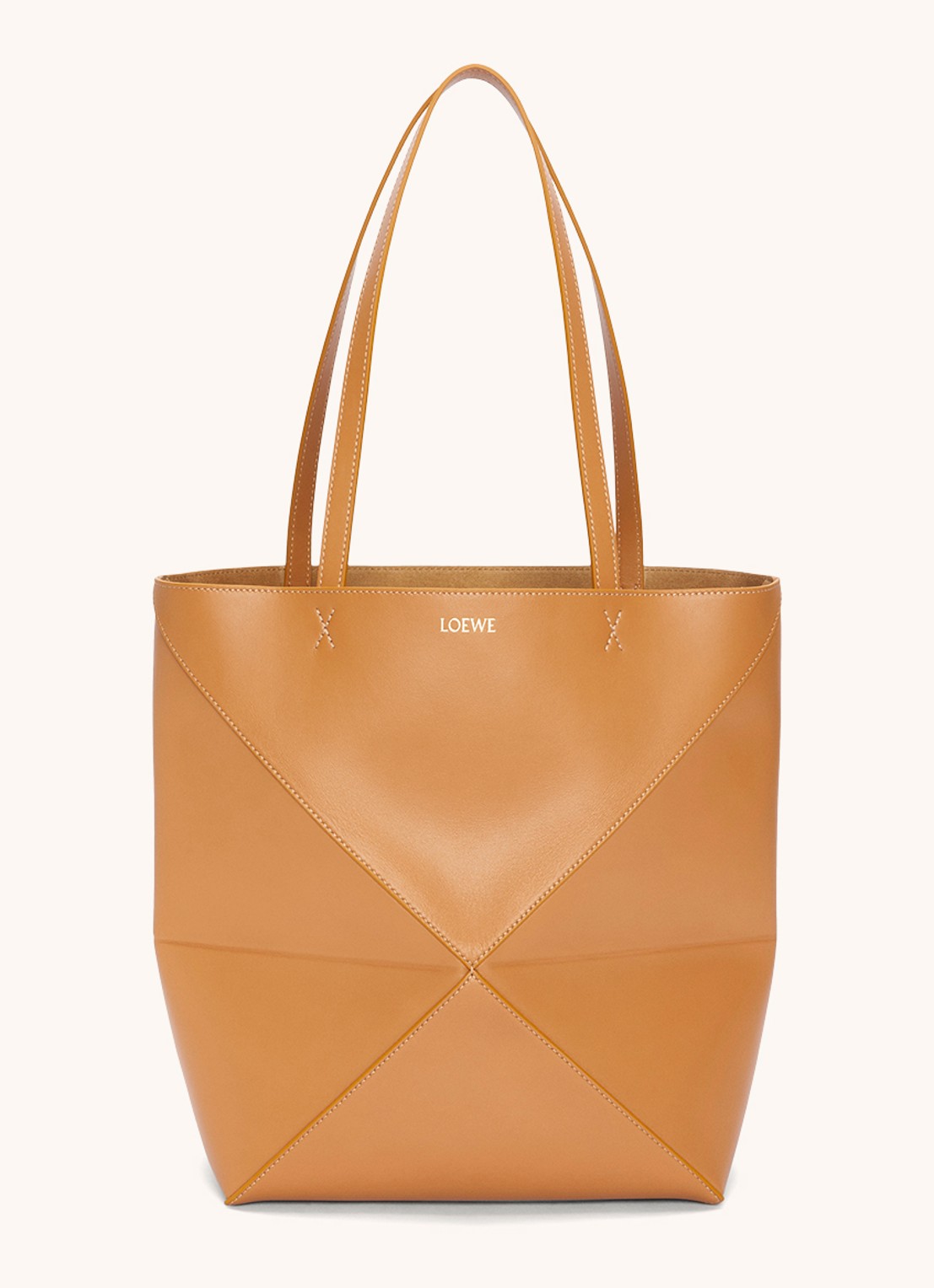 LOEWE Puzzle Fold Medium shopper van kalfsleer - voorkant camel