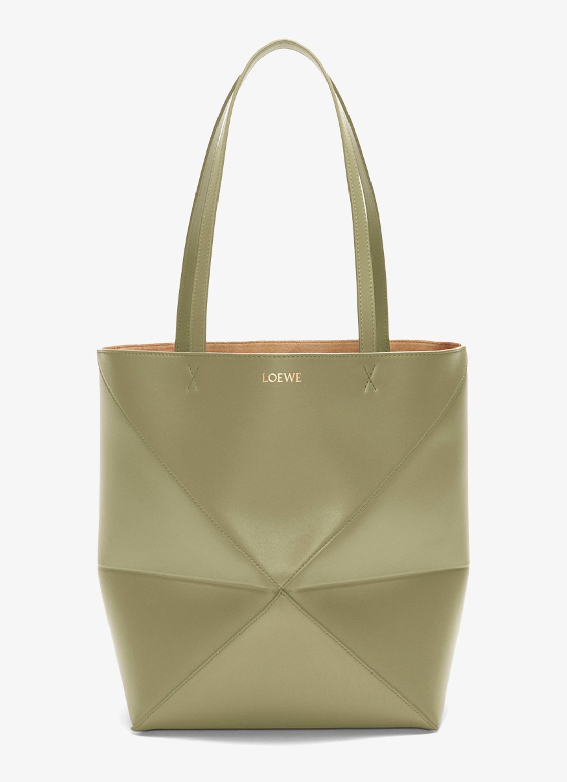 LOEWE Puzzle Fold Medium shopper van kalfsleer - voorkant 7 olijfgroen