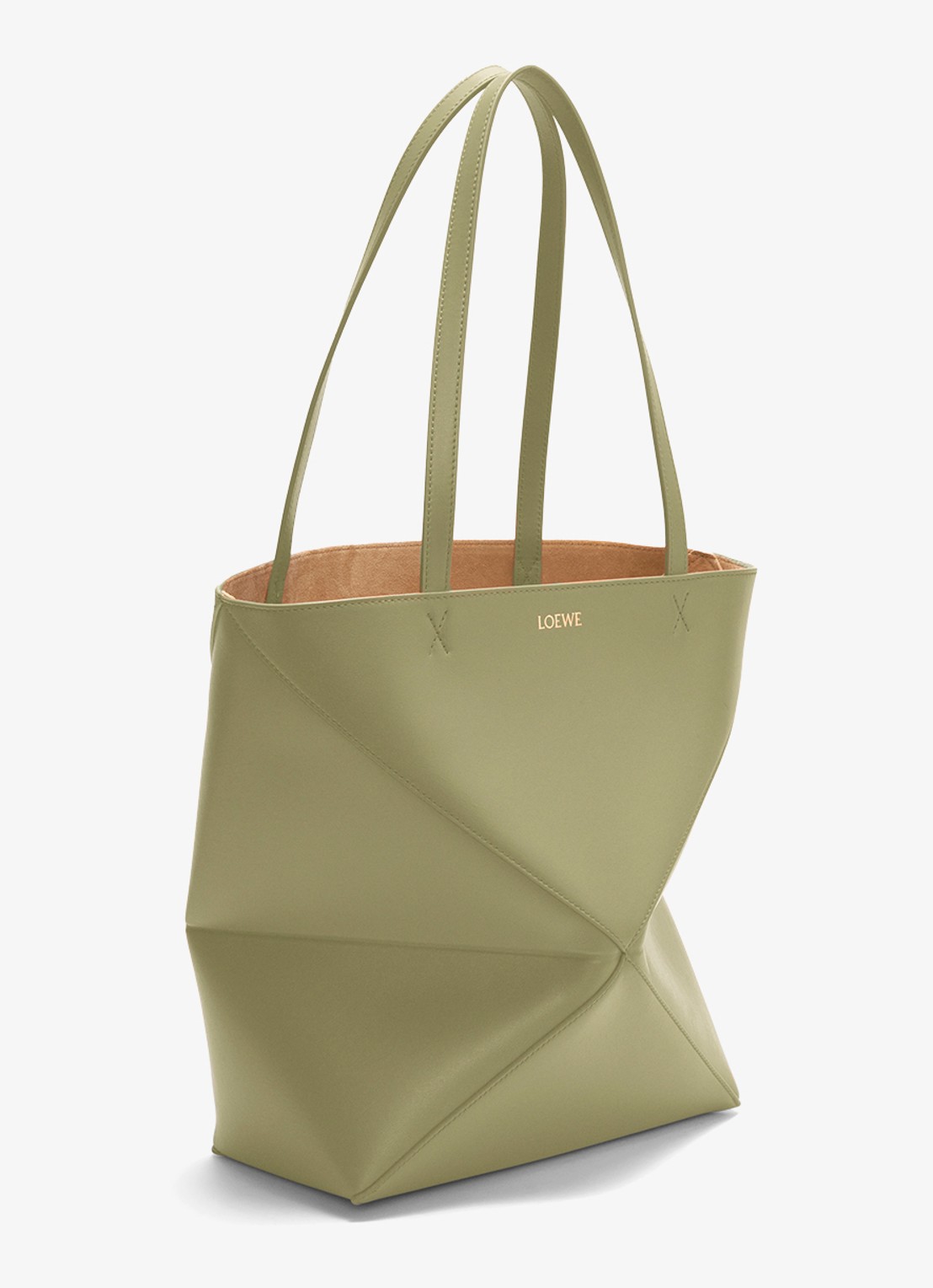 LOEWE Puzzle Fold Medium shopper van kalfsleer - voorkant 8 olijfgroen
