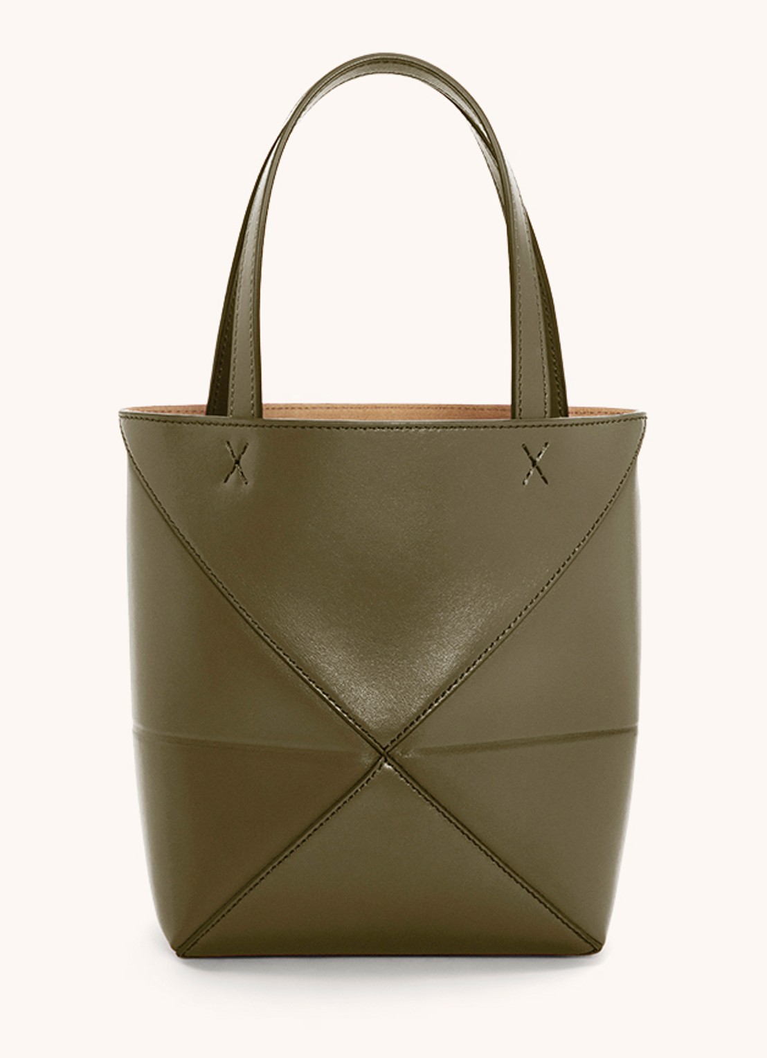 LOEWE Puzzle Fold Mini shopper van kalfsleer - achterkant bronsgroen