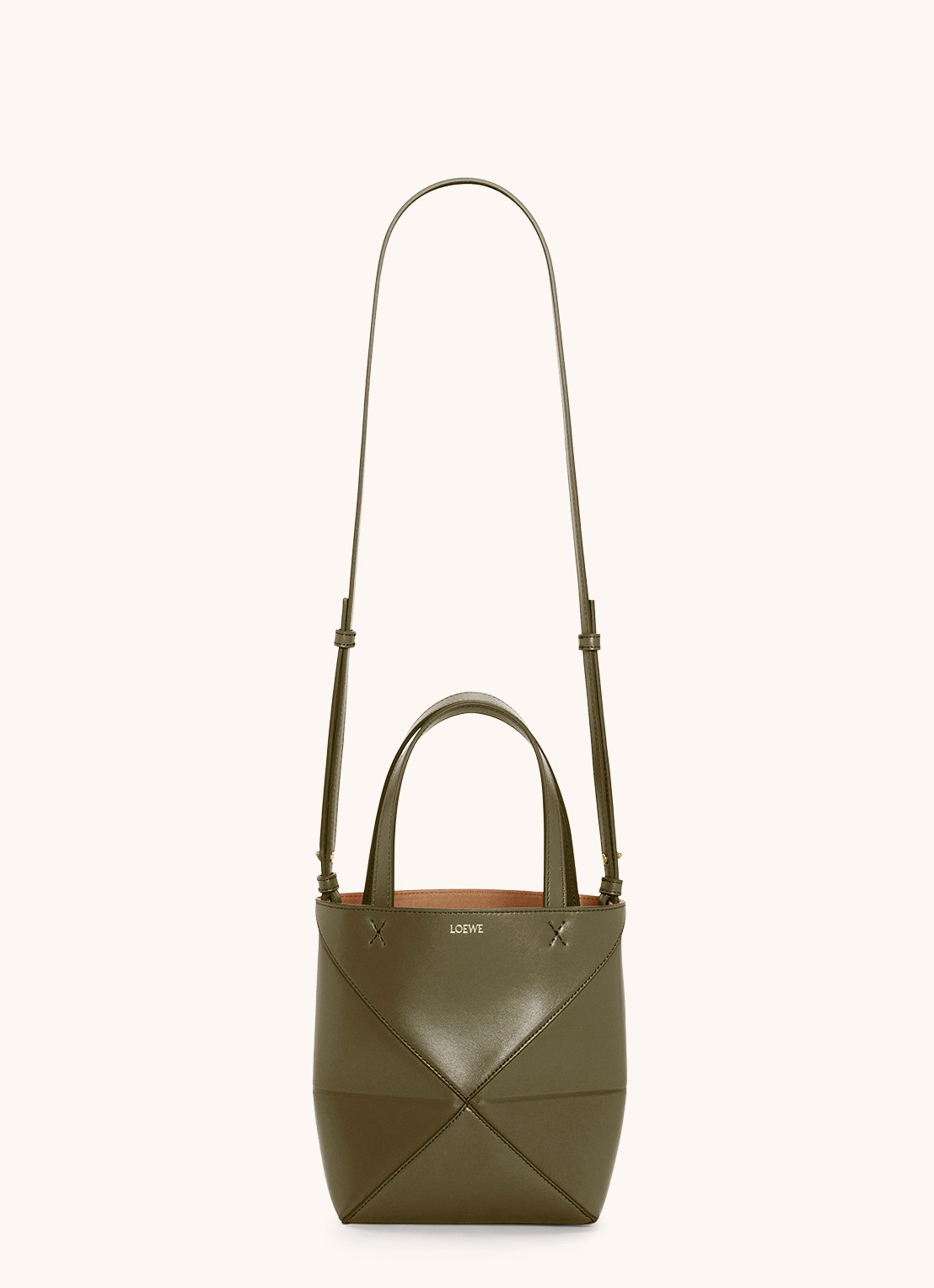 LOEWE Puzzle Fold Mini shopper van kalfsleer - detail 4 bronsgroen