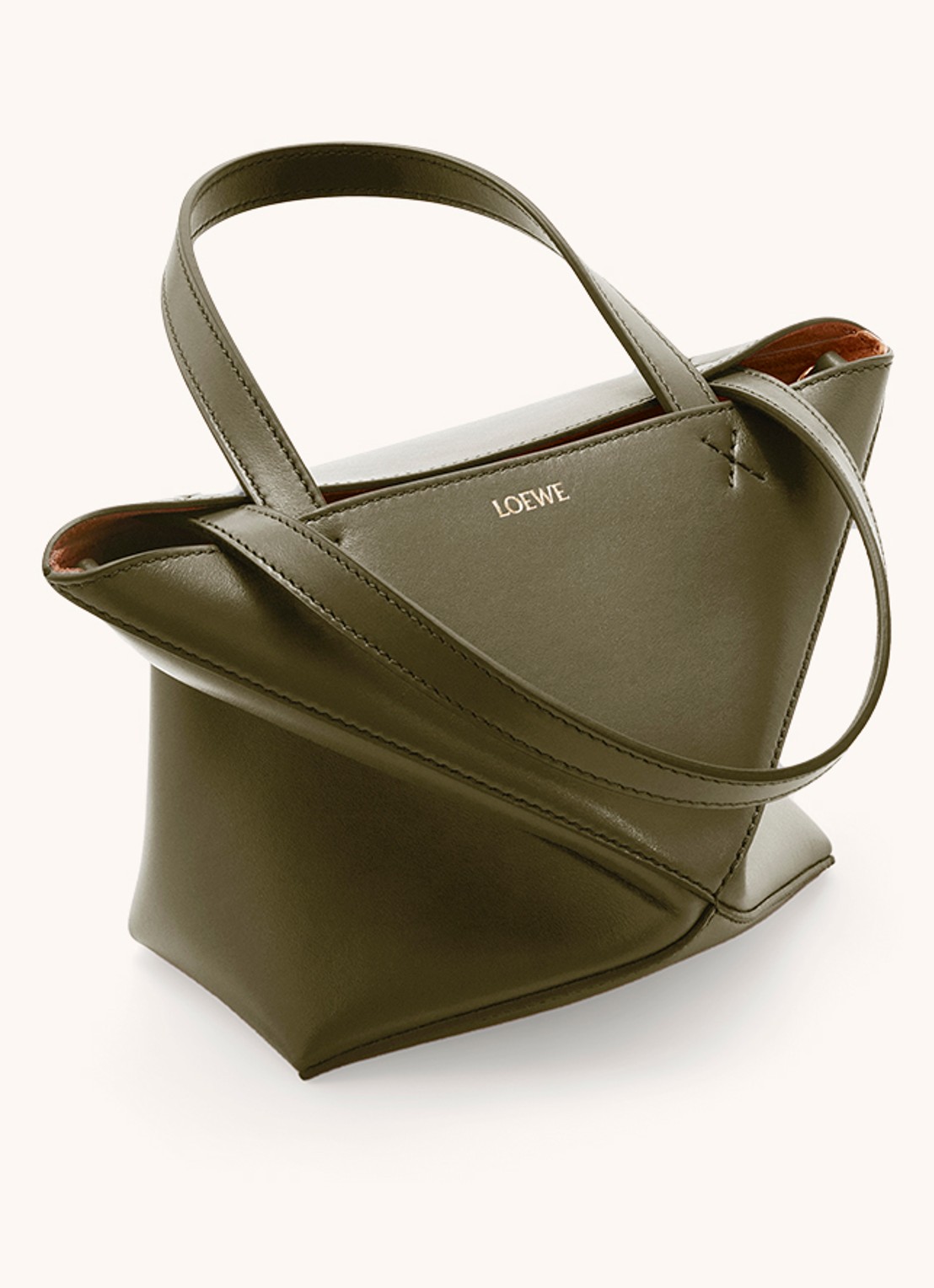 LOEWE Puzzle Fold Mini shopper van kalfsleer - detail 6 bronsgroen