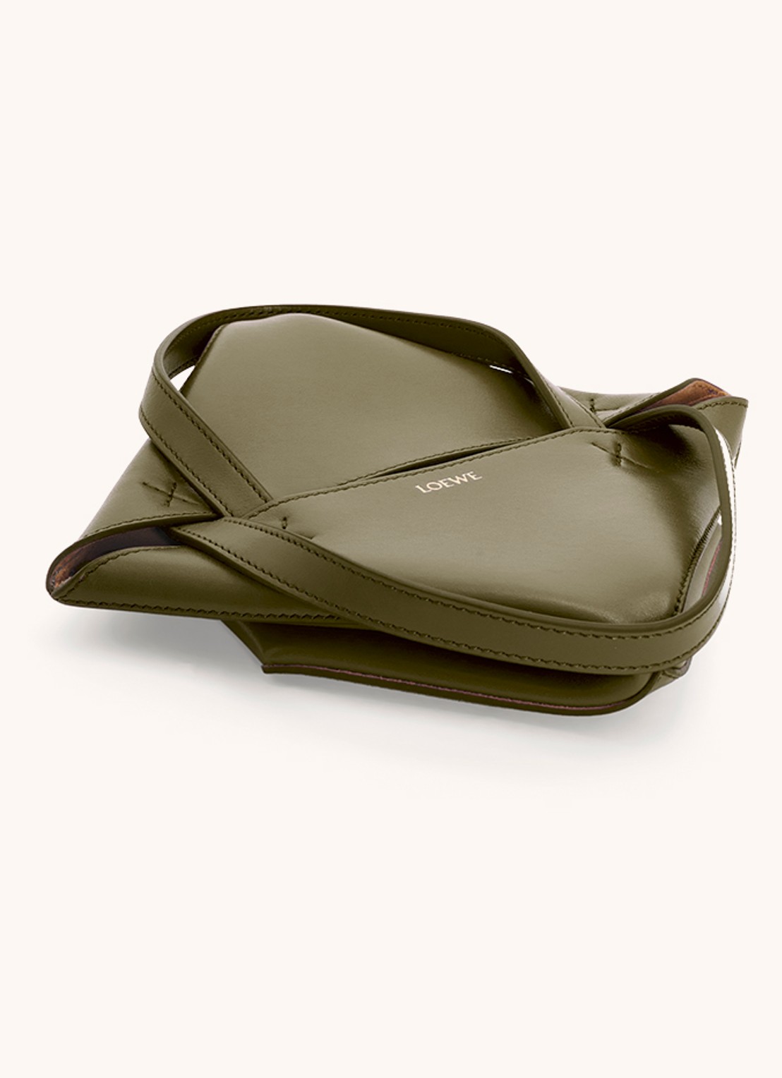 LOEWE Puzzle Fold Mini shopper van kalfsleer - detail 8 bronsgroen