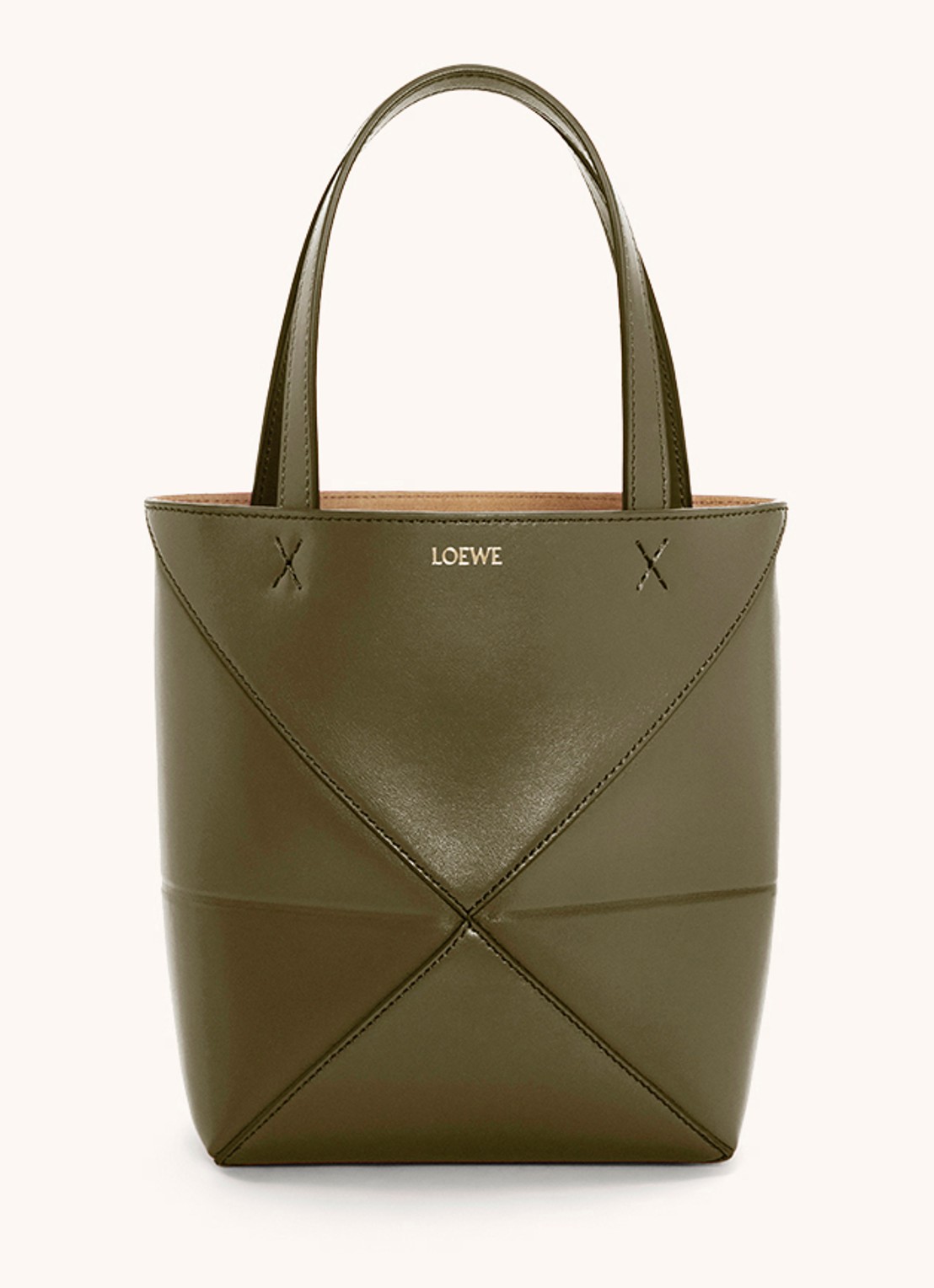 LOEWE Puzzle Fold Mini shopper van kalfsleer - voorkant 2 bronsgroen
