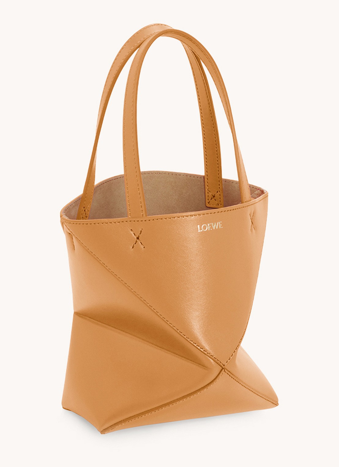 LOEWE Puzzle Fold Mini shopper van kalfsleer - achterkant 3 camel