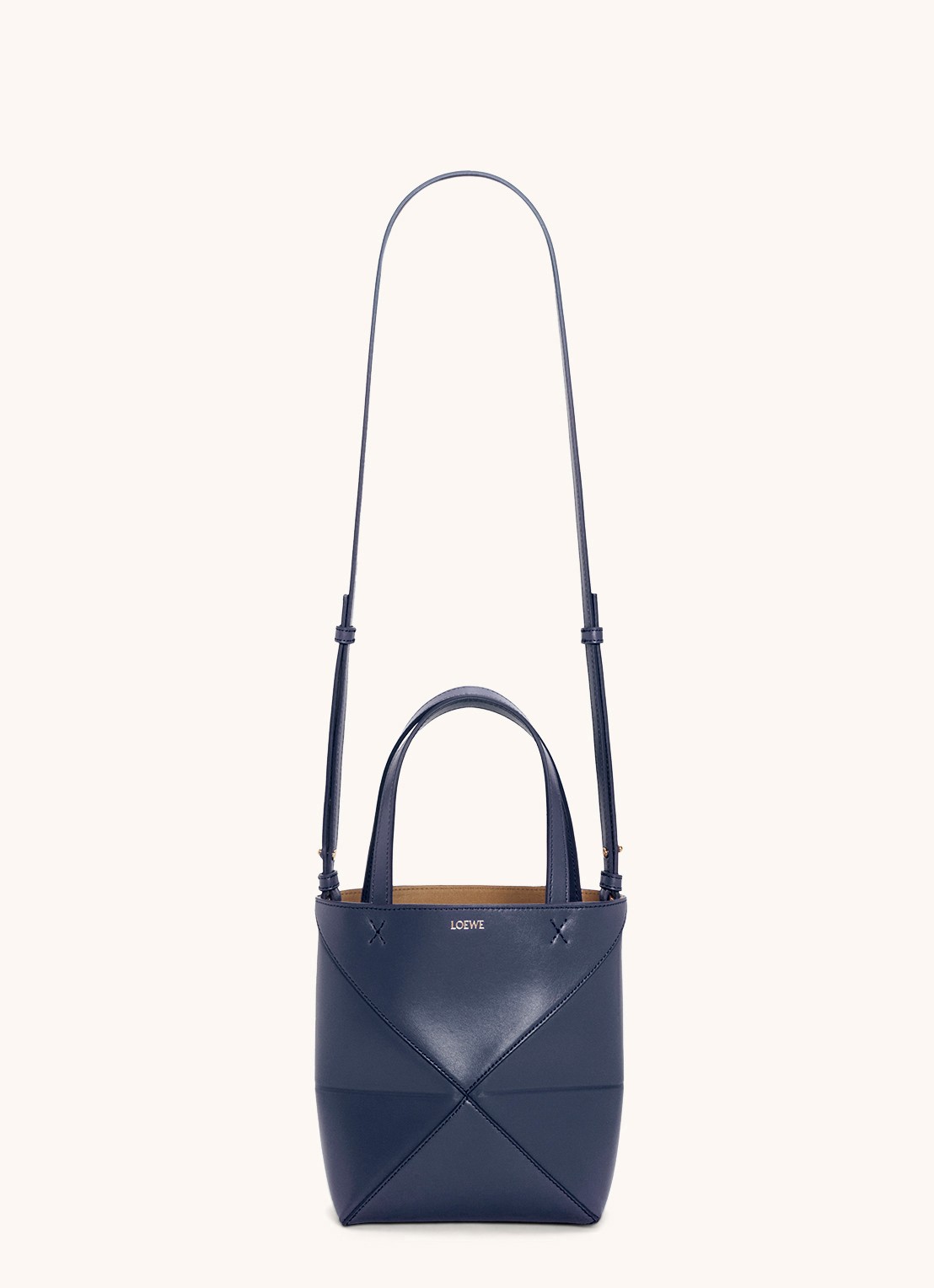 LOEWE Puzzle Fold Mini shopper van kalfsleer - detail 3 donkerblauw