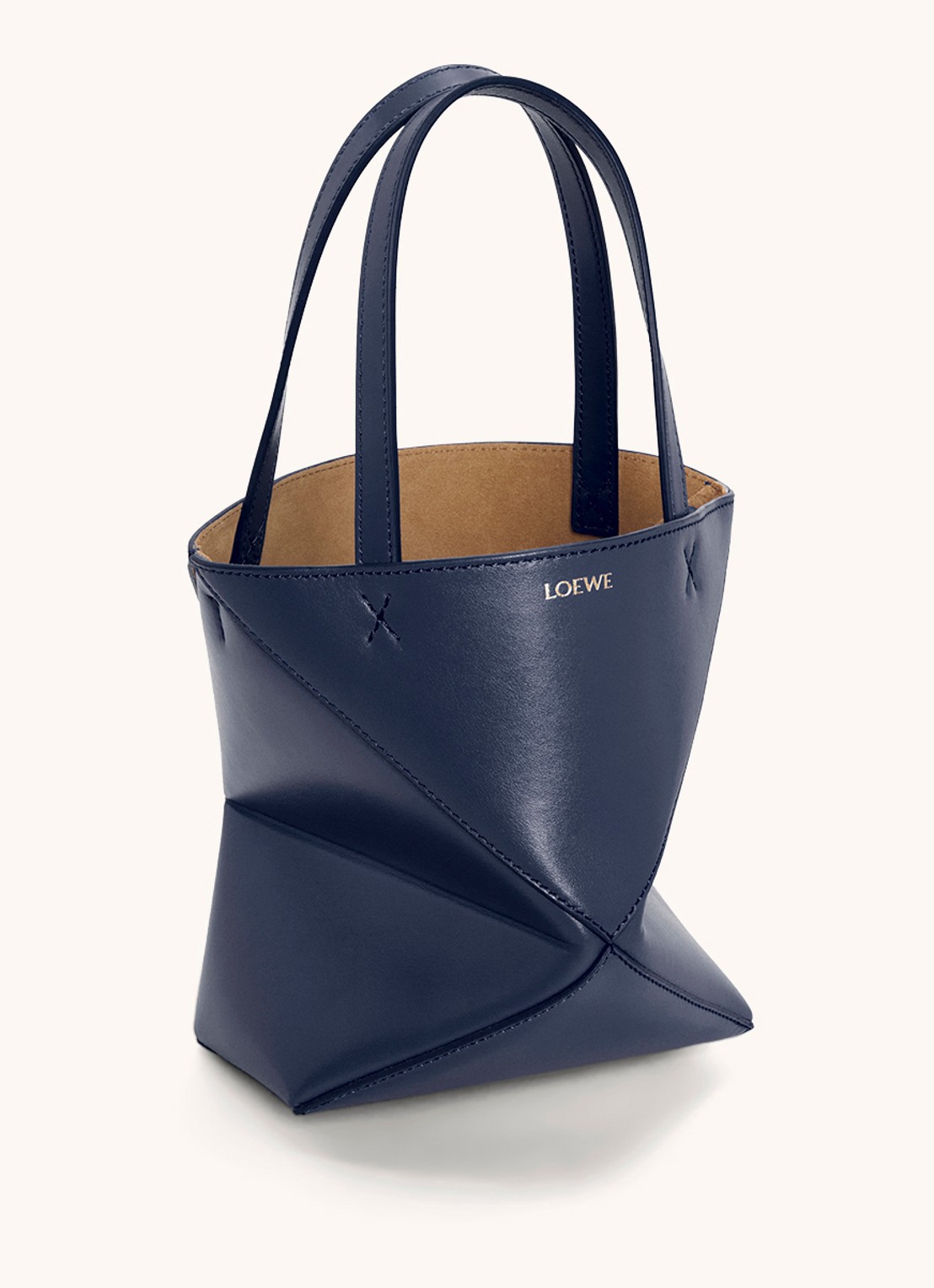 LOEWE Puzzle Fold Mini shopper van kalfsleer - voorkant 2 donkerblauw