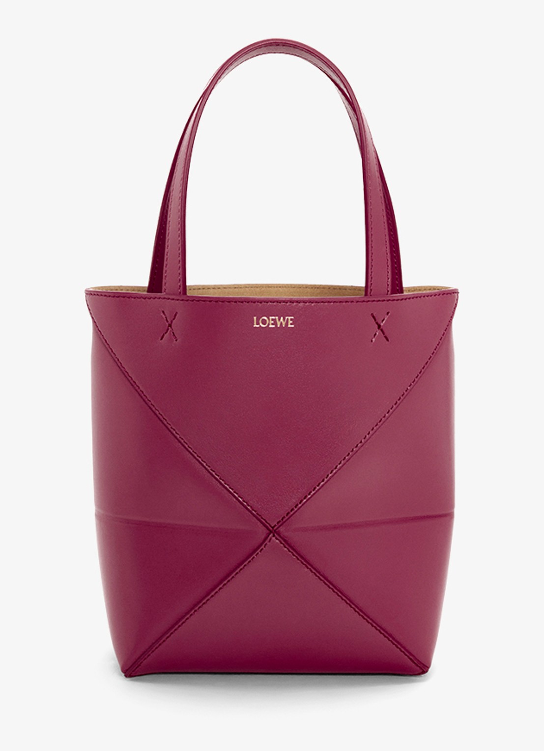 LOEWE Puzzle Fold Mini shopper van kalfsleer - voorkant 6 bordeauxrood