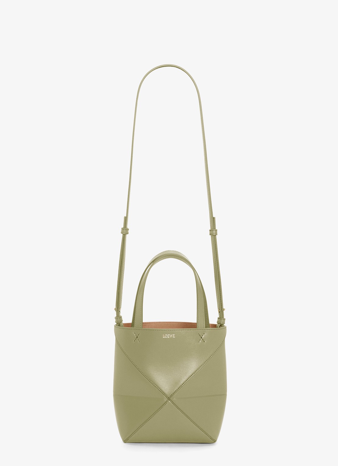 LOEWE Puzzle Fold Mini shopper van kalfsleer - detail 4 olijfgroen