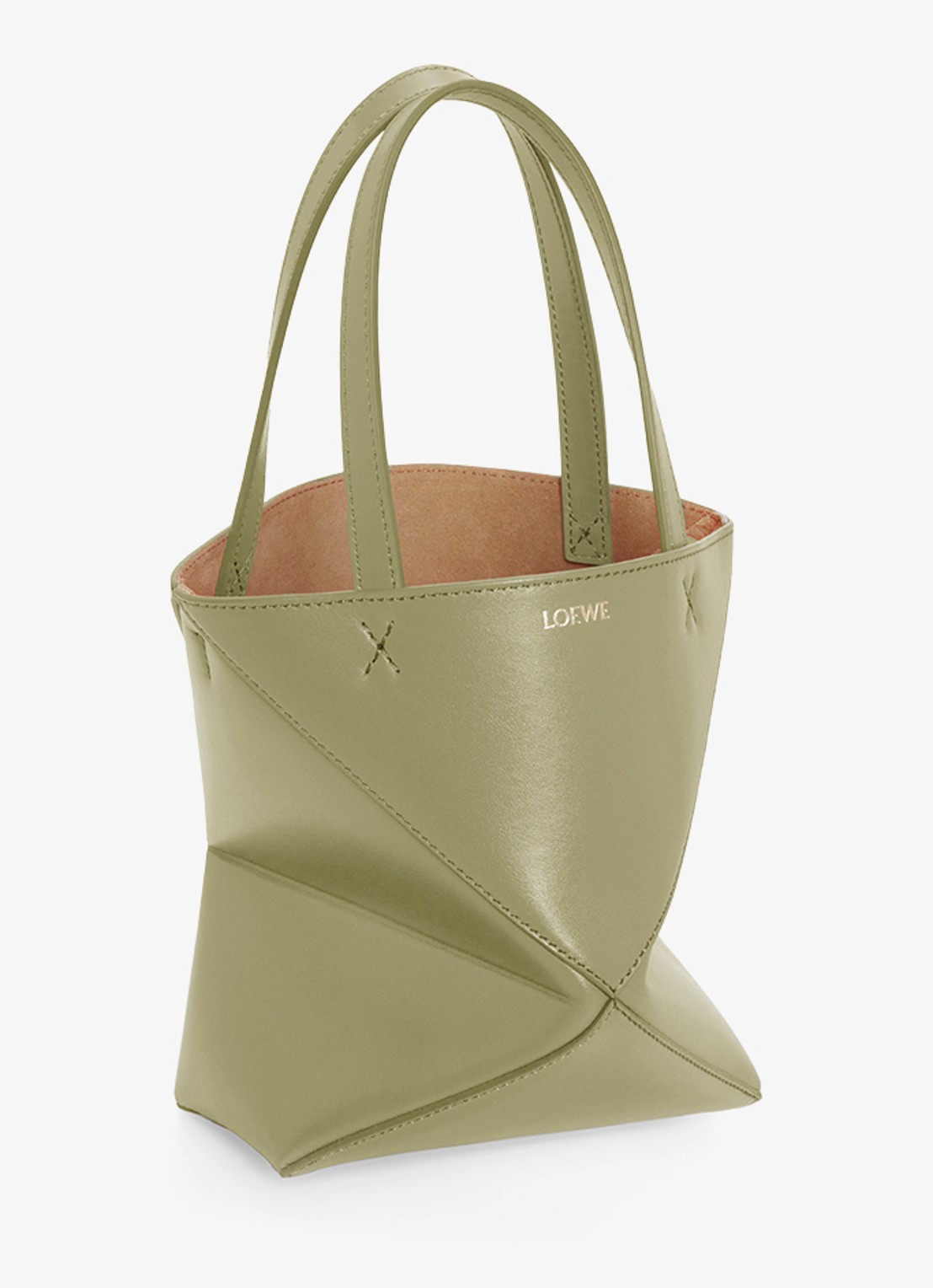 LOEWE Puzzle Fold Mini shopper van kalfsleer - voorkant 3 olijfgroen