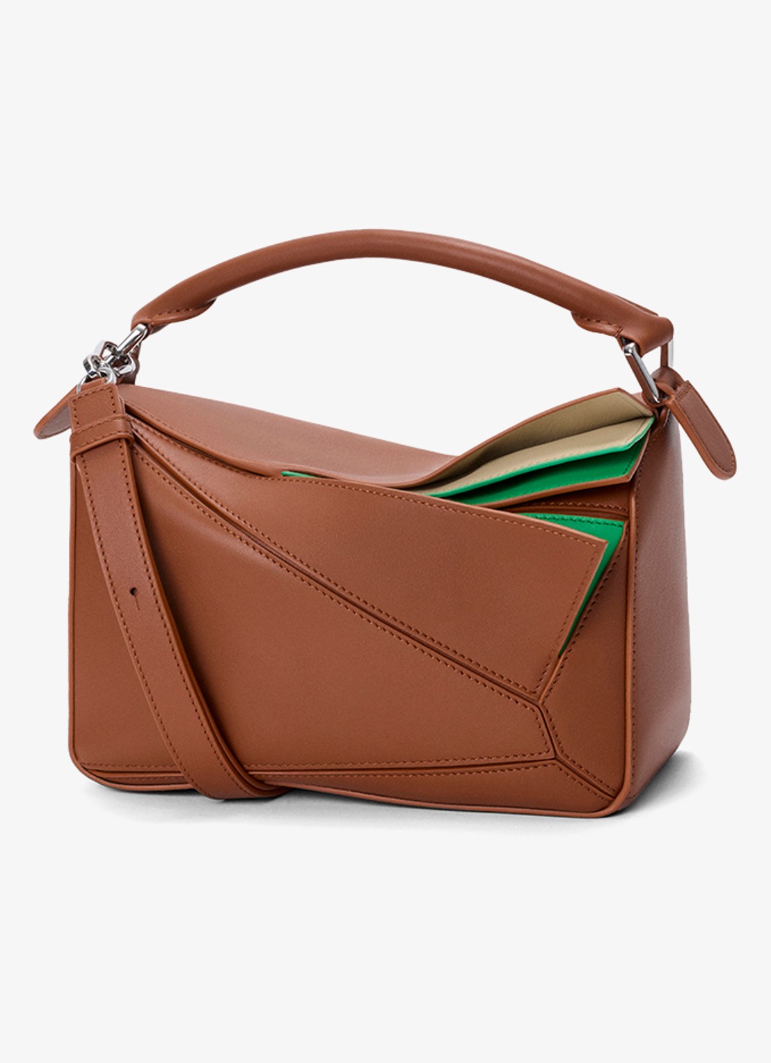 LOEWE Puzzle Layers Small handtas van kalfsleer - voorkant 6 bruin