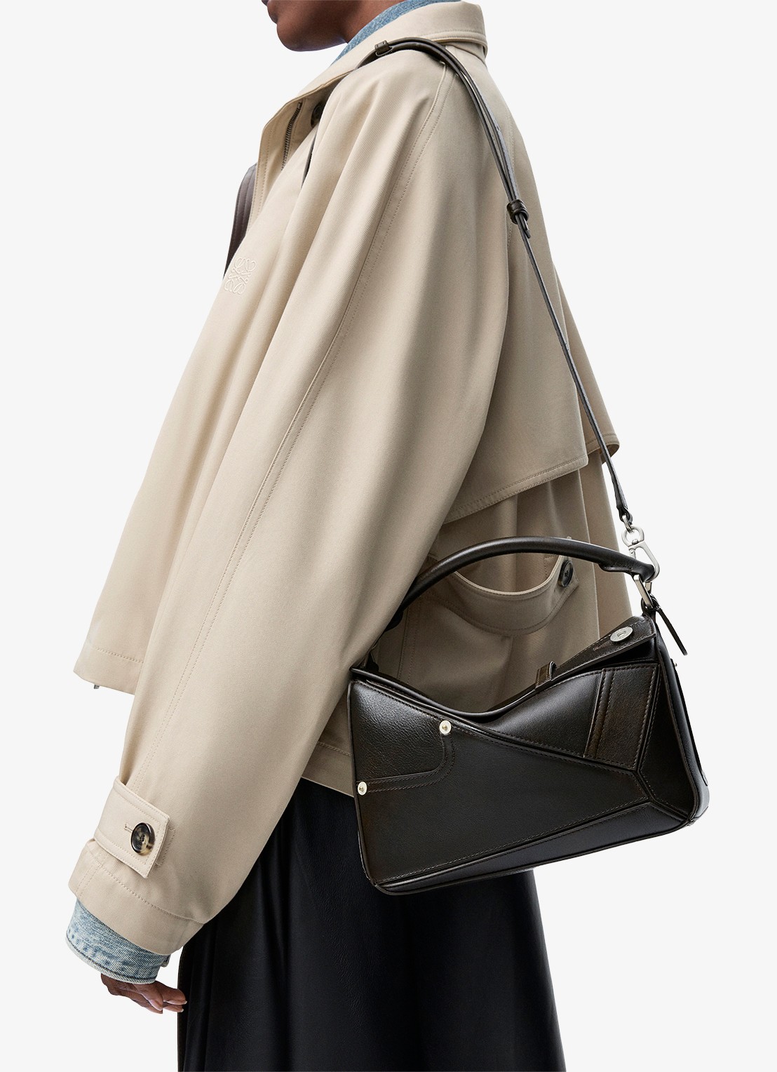 LOEWE Puzzle Panta S handtas van kalfsleer - detail 8 donkerbruin