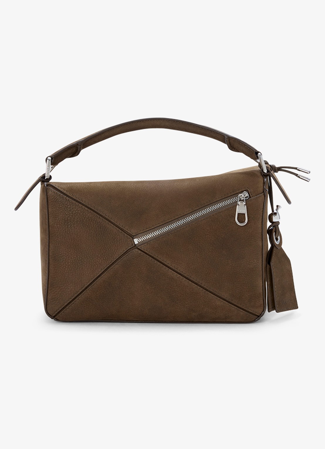 LOEWE Puzzle Small handtas van nubuck - achterkant 3 bruin