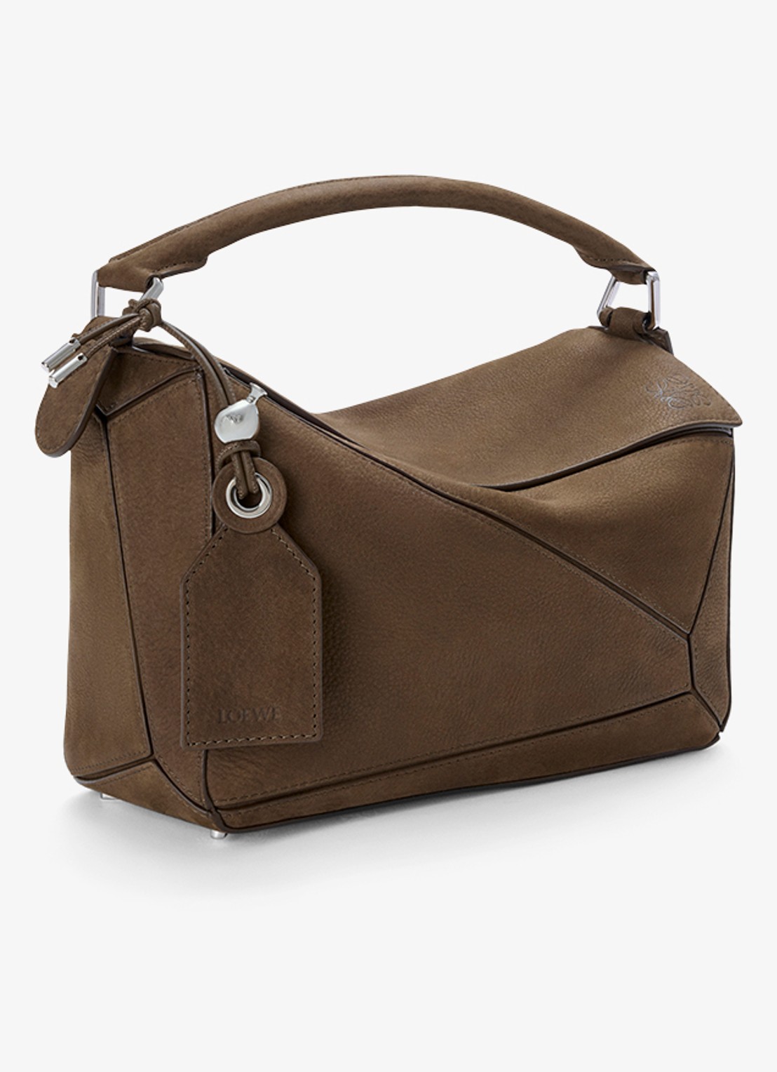 LOEWE Puzzle Small handtas van nubuck - voorkant 2 bruin
