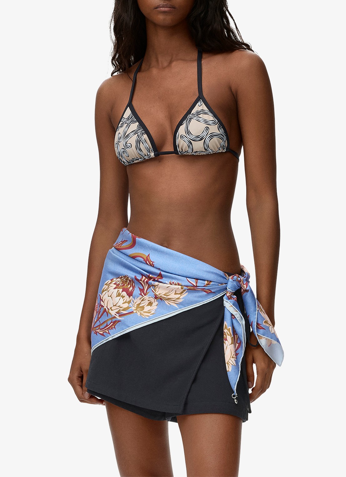 LOEWE Reversible sjaal van zijde met logoprint 90 x 90 cm - voorkant 3 blauw