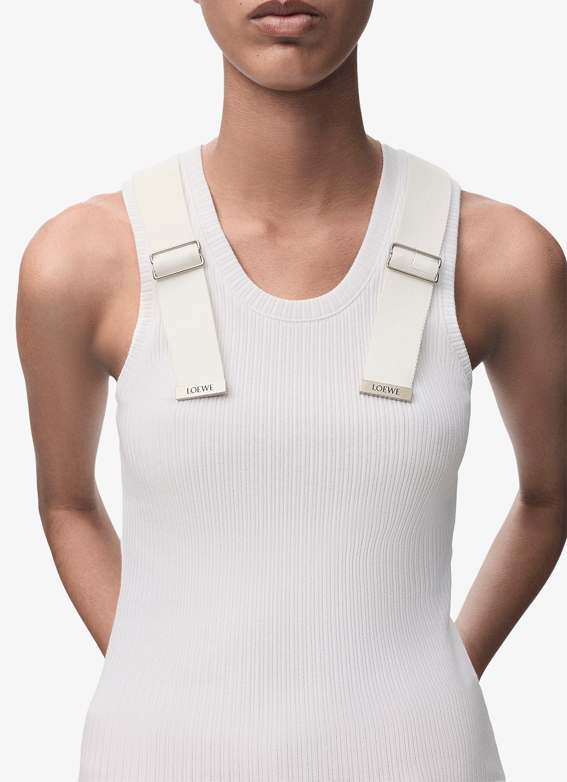 LOEWE Ribgebreide tanktop met logo - detail 5 wit