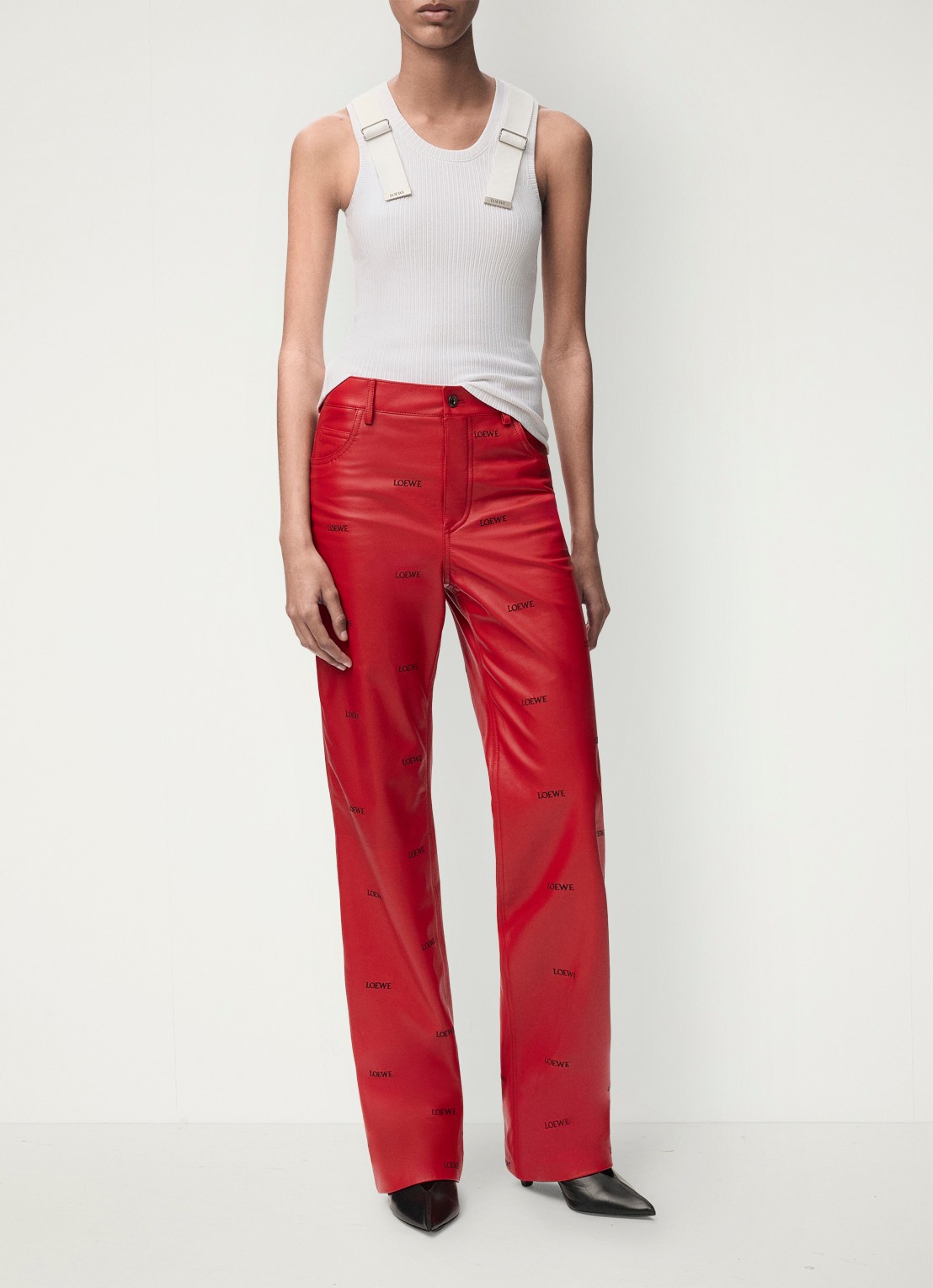 LOEWE Ribgebreide tanktop met logo - voorkant 3 wit