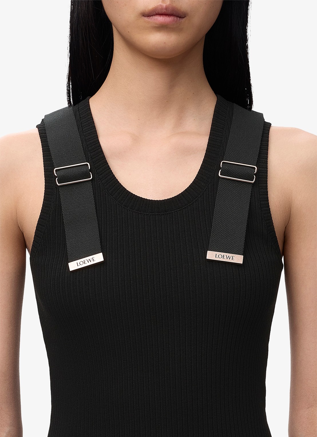 LOEWE Ribgebreide tanktop met logo - detail 2 zwart