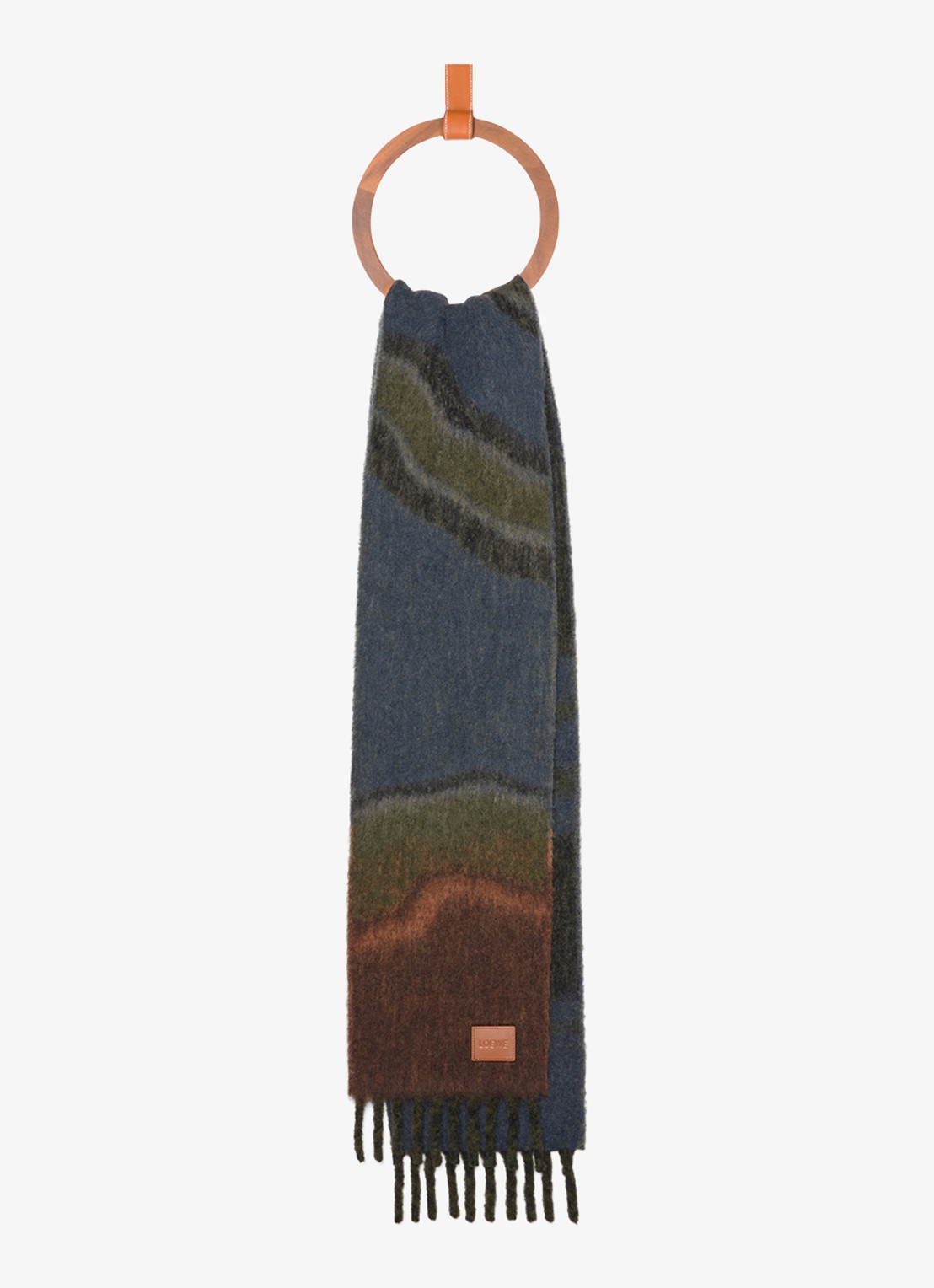 LOEWE Sjaal in alpaca wolblend met print 185 x 23 cm - voorkant 2 donkerblauw
