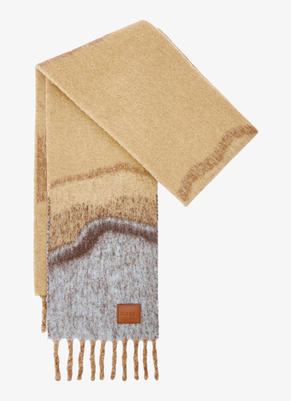 LOEWE Sjaal in alpaca wolblend met print 185 x 23 cm - voorkant camel