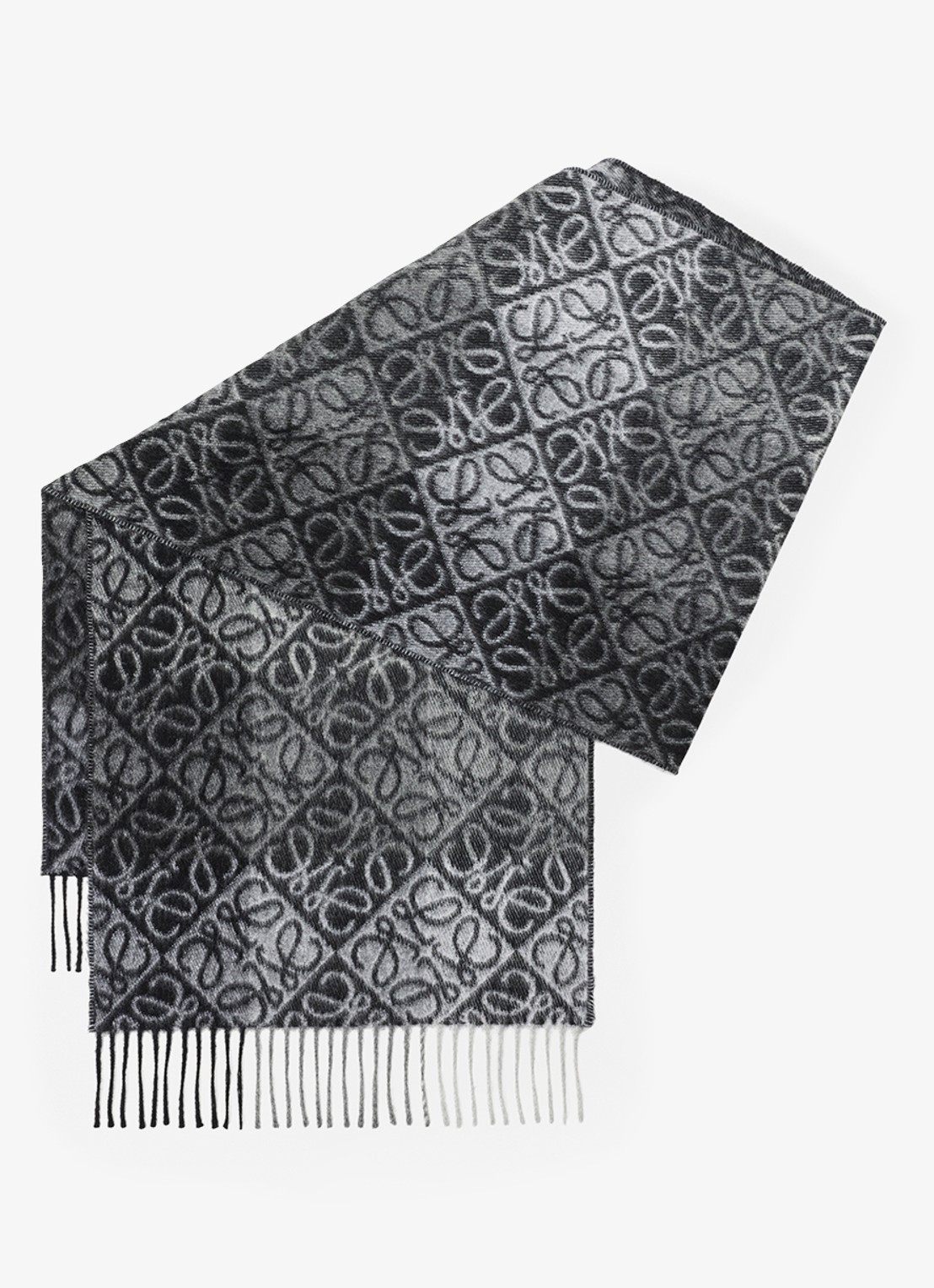 LOEWE Sjaal in kasjmierblend met logoprint 38 x 180 cm - voorkant 2 zwart