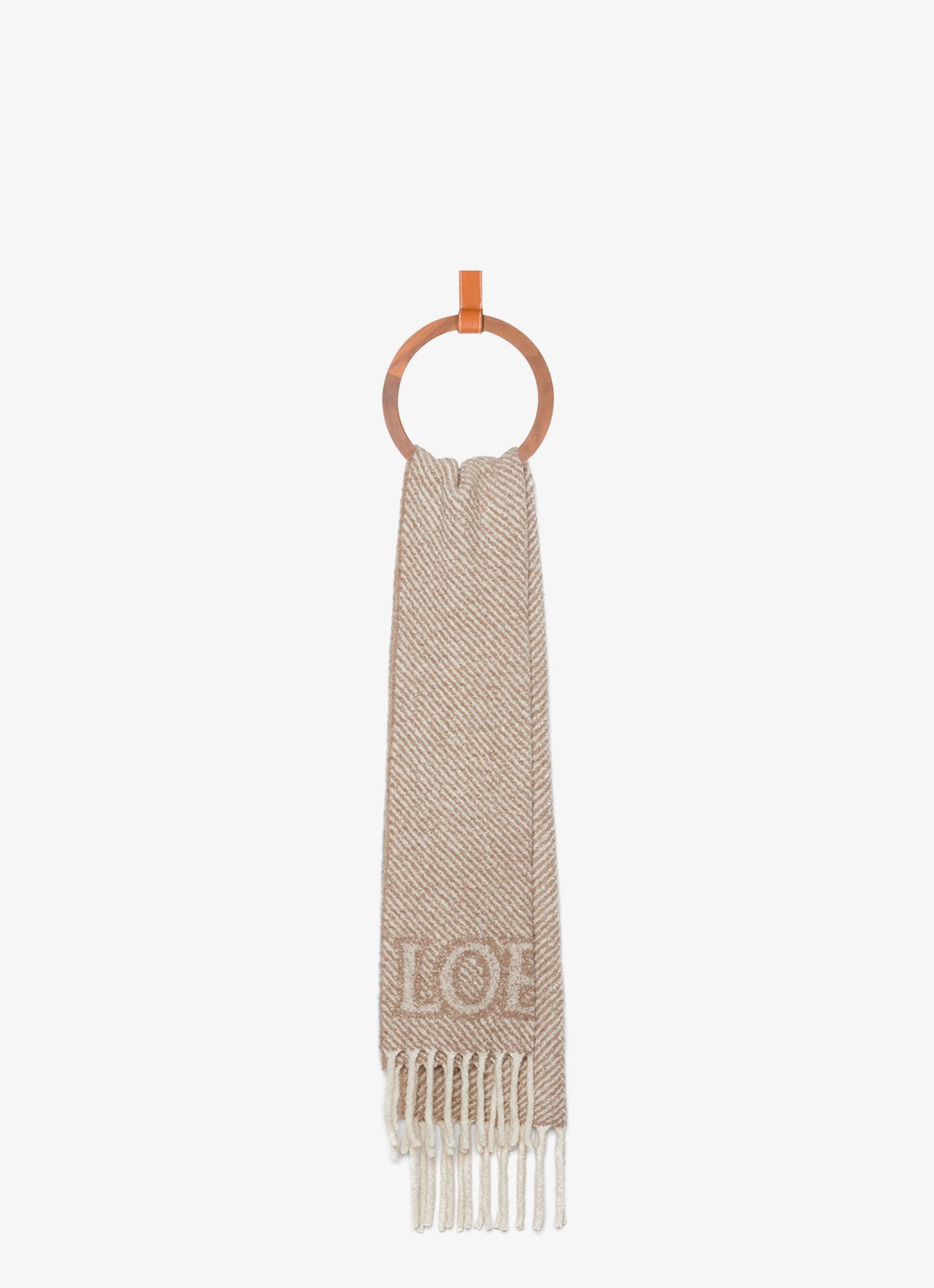 LOEWE Sjaal van bouclé met logo 184 x 47 cm - detail 3 beige