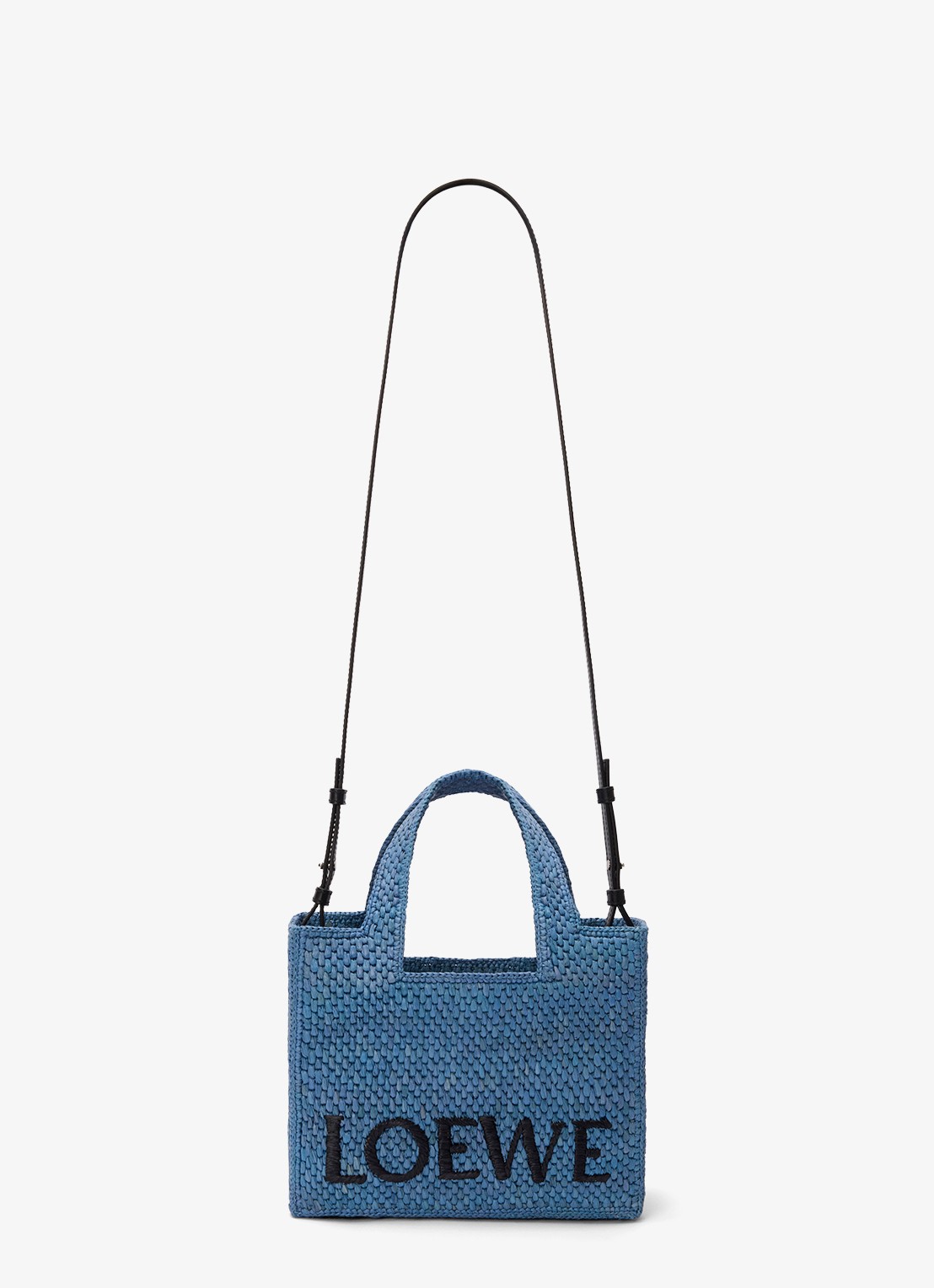 LOEWE Small shopper van raffia met logoborduring - detail 2 blauw