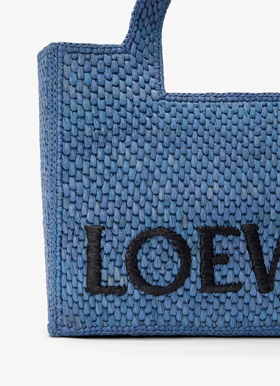 LOEWE Small shopper van raffia met logoborduring - detail 4 blauw