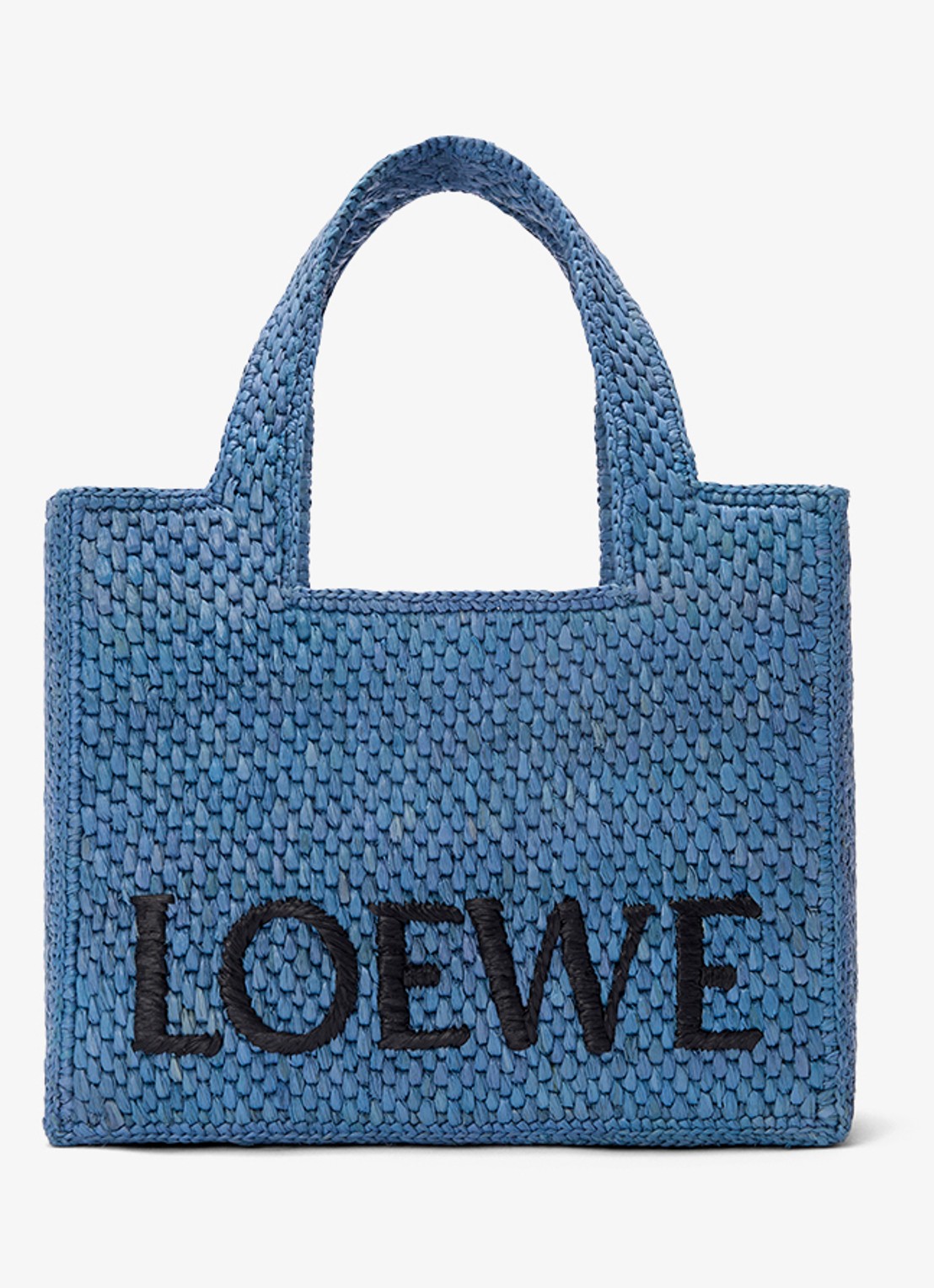 LOEWE Small shopper van raffia met logoborduring - voorkant 6 blauw