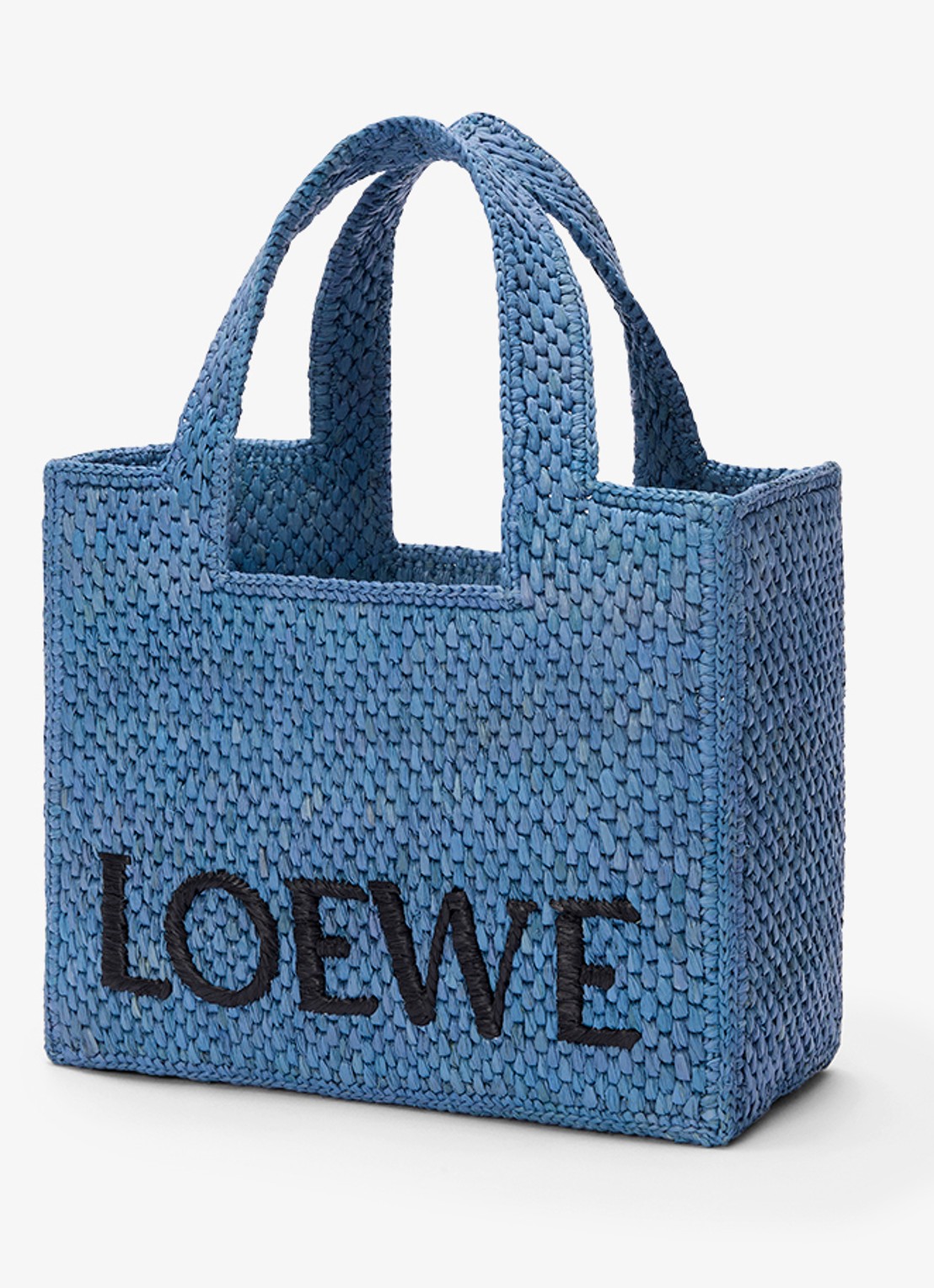 LOEWE Small shopper van raffia met logoborduring - voorkant 7 blauw