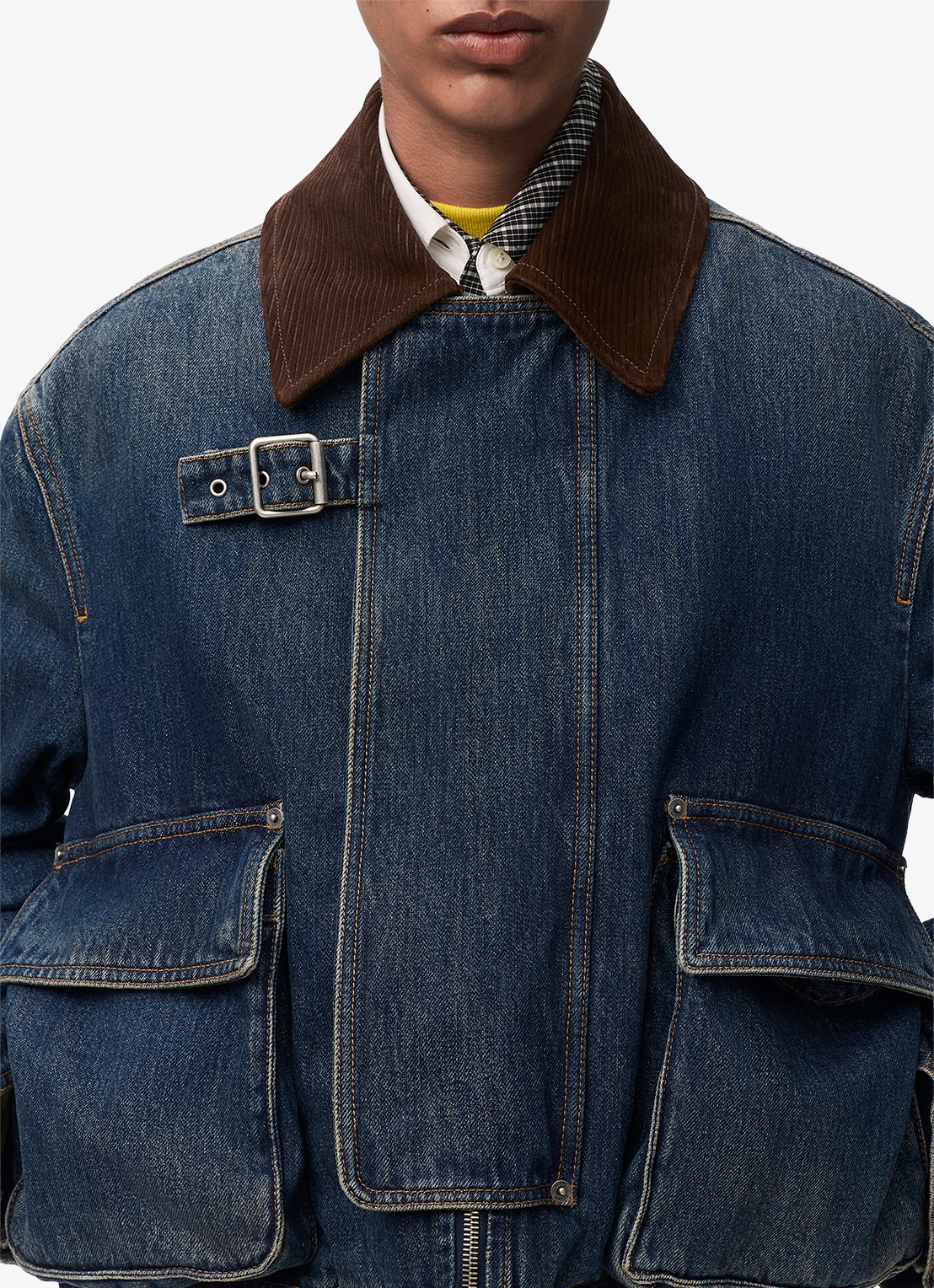 LOEWE Spijkerjas met details van corduroy en opgestikte zakken - detail 4 donkerblauw