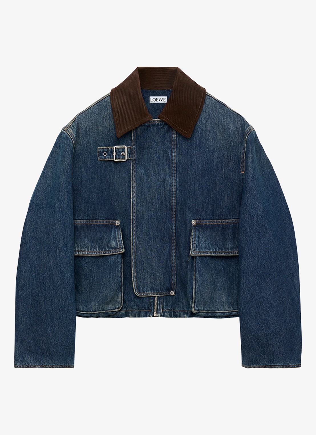 LOEWE Spijkerjas met details van corduroy en opgestikte zakken - voorkant donkerblauw